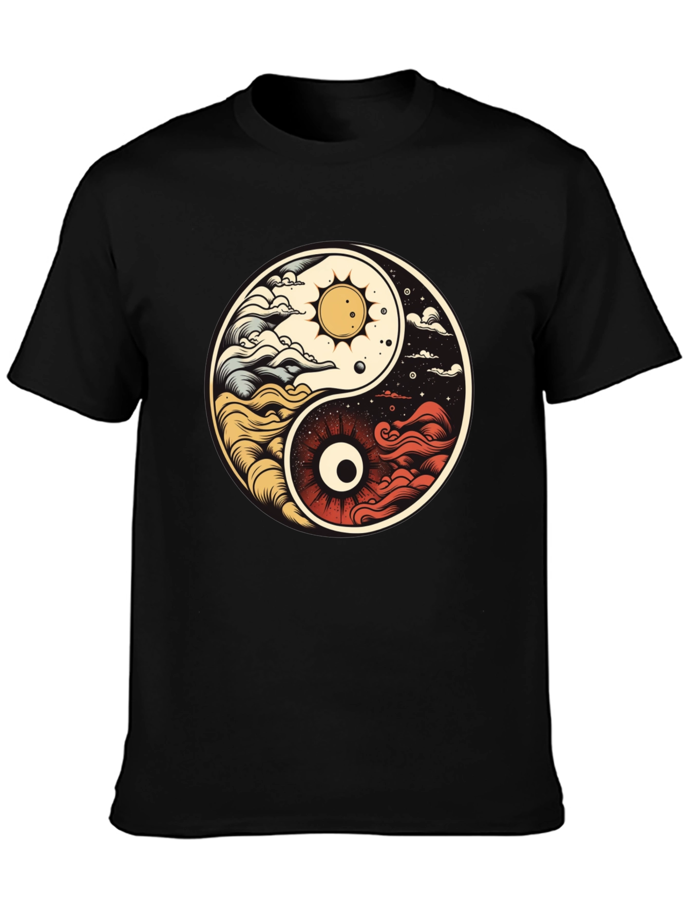 Black Yin Yang Celestial Balance T-Shirt view 3