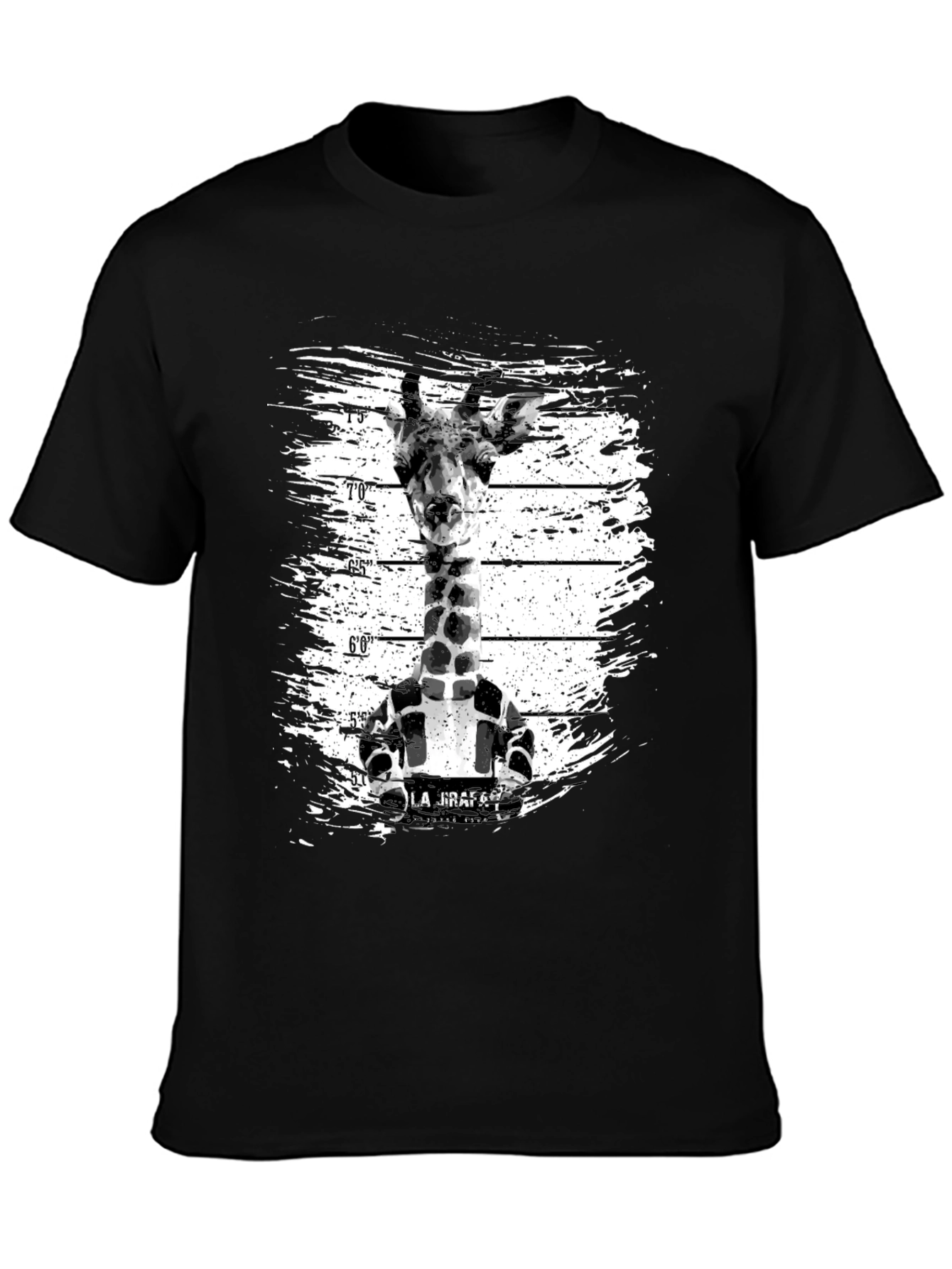 Black Funny Giraffe Mugshot Graphic Tee - Black view 3