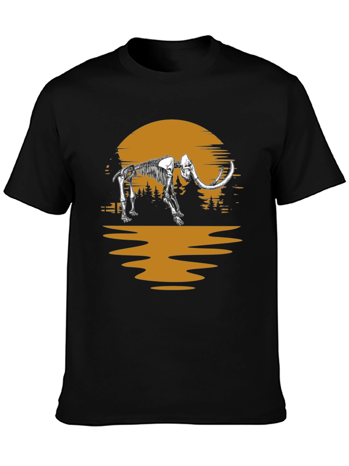 Black Mammoth Skeleton Sunset Graphic Tee - Unique Print view 3