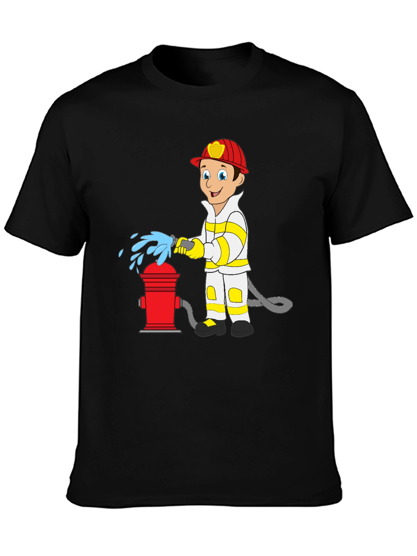 Black Cartoon Fireman T-Shirt - Fire Hydrant Fun! view 3