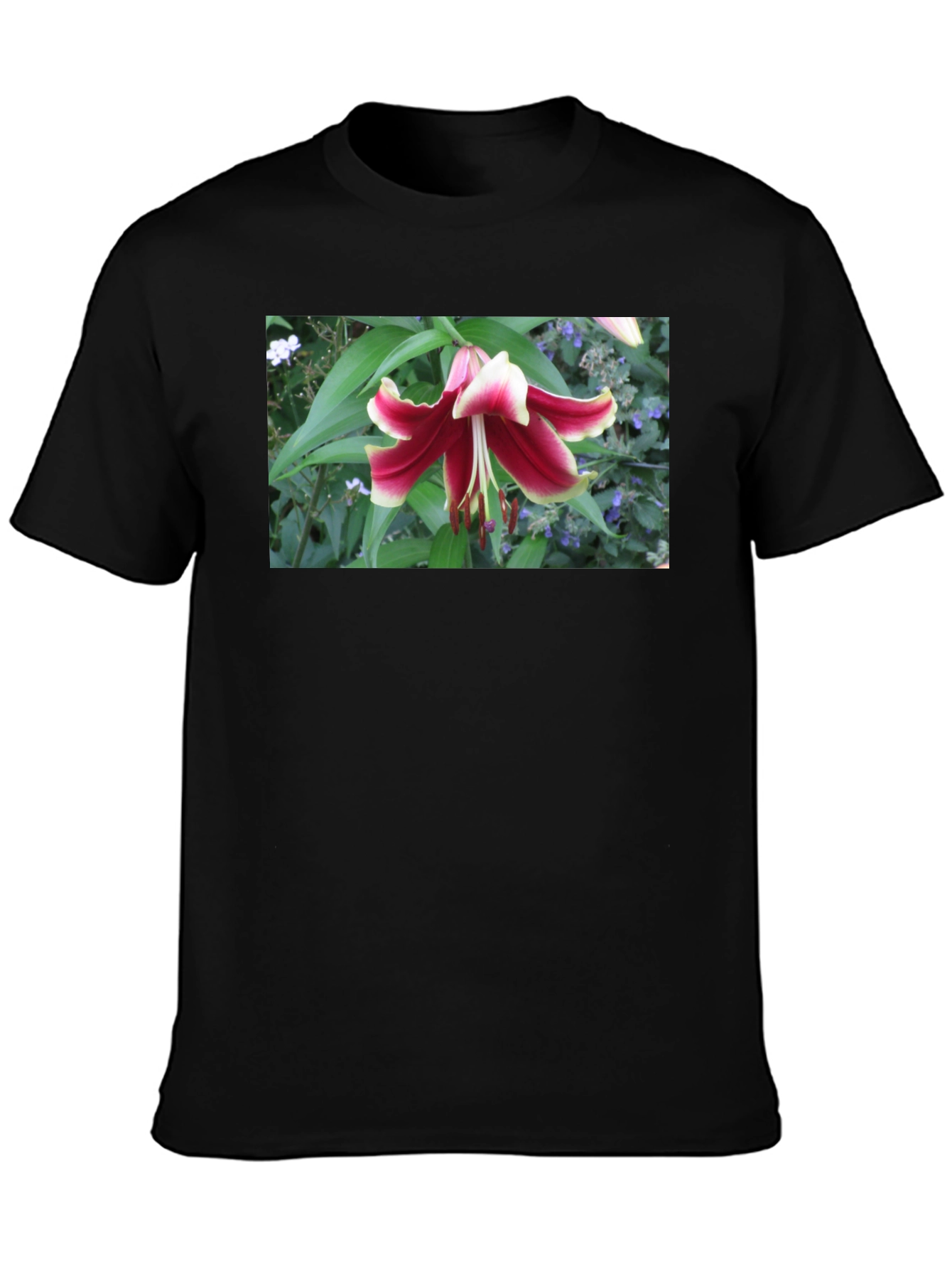 Black Floral Lily T-Shirt - Botanical Graphic Tee view 3
