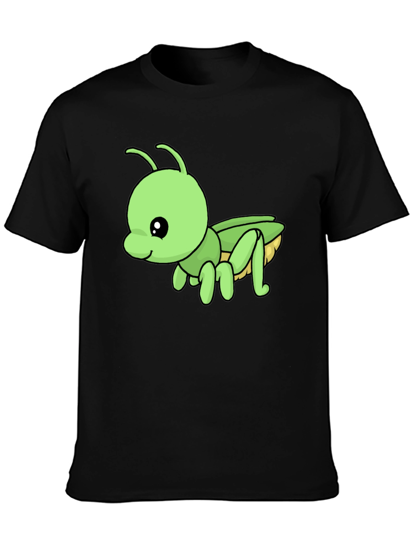 Black Cute Green Cartoon Insect Black T-Shirt view 3
