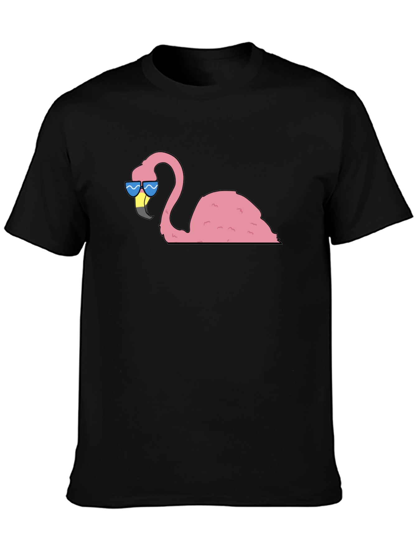 Black Cool Flamingo Graphic Tee - Black Cotton T-Shirt view 3