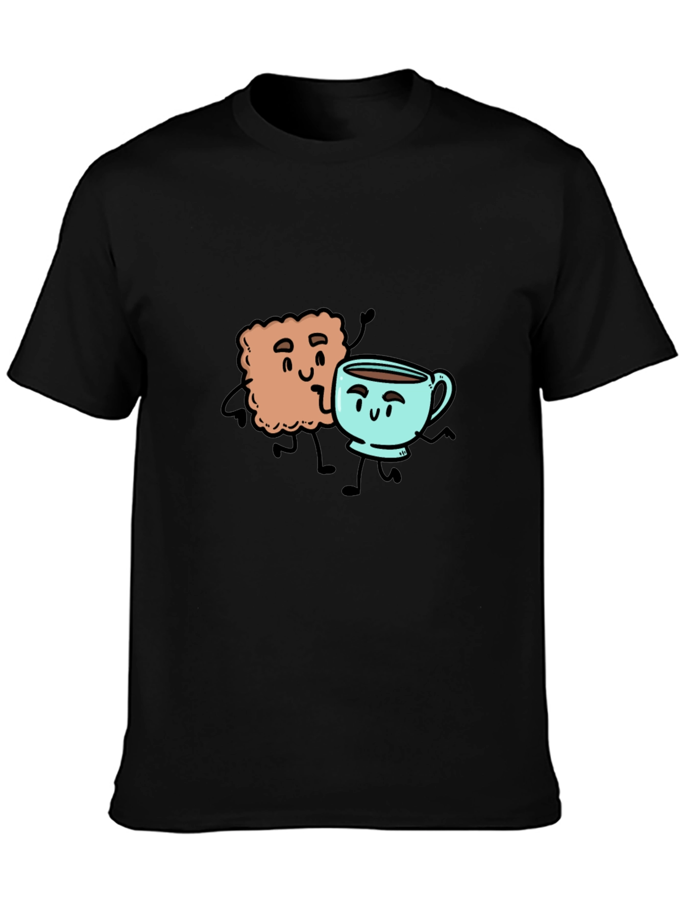Black Coffee & Biscuit Cartoon Graphic Black T-Shirt view 3