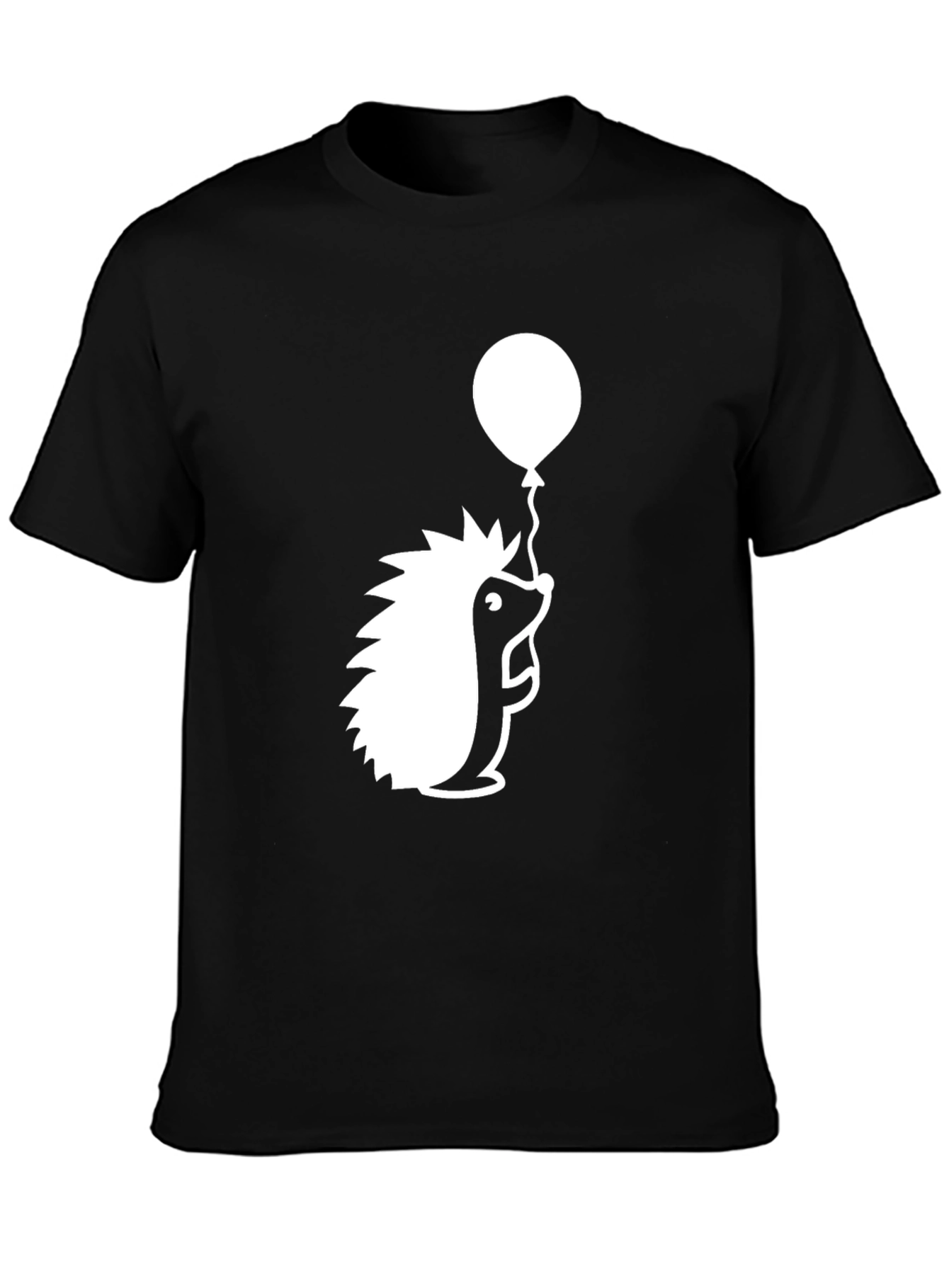 Black Hedgehog with Balloon Black T-Shirt view 3