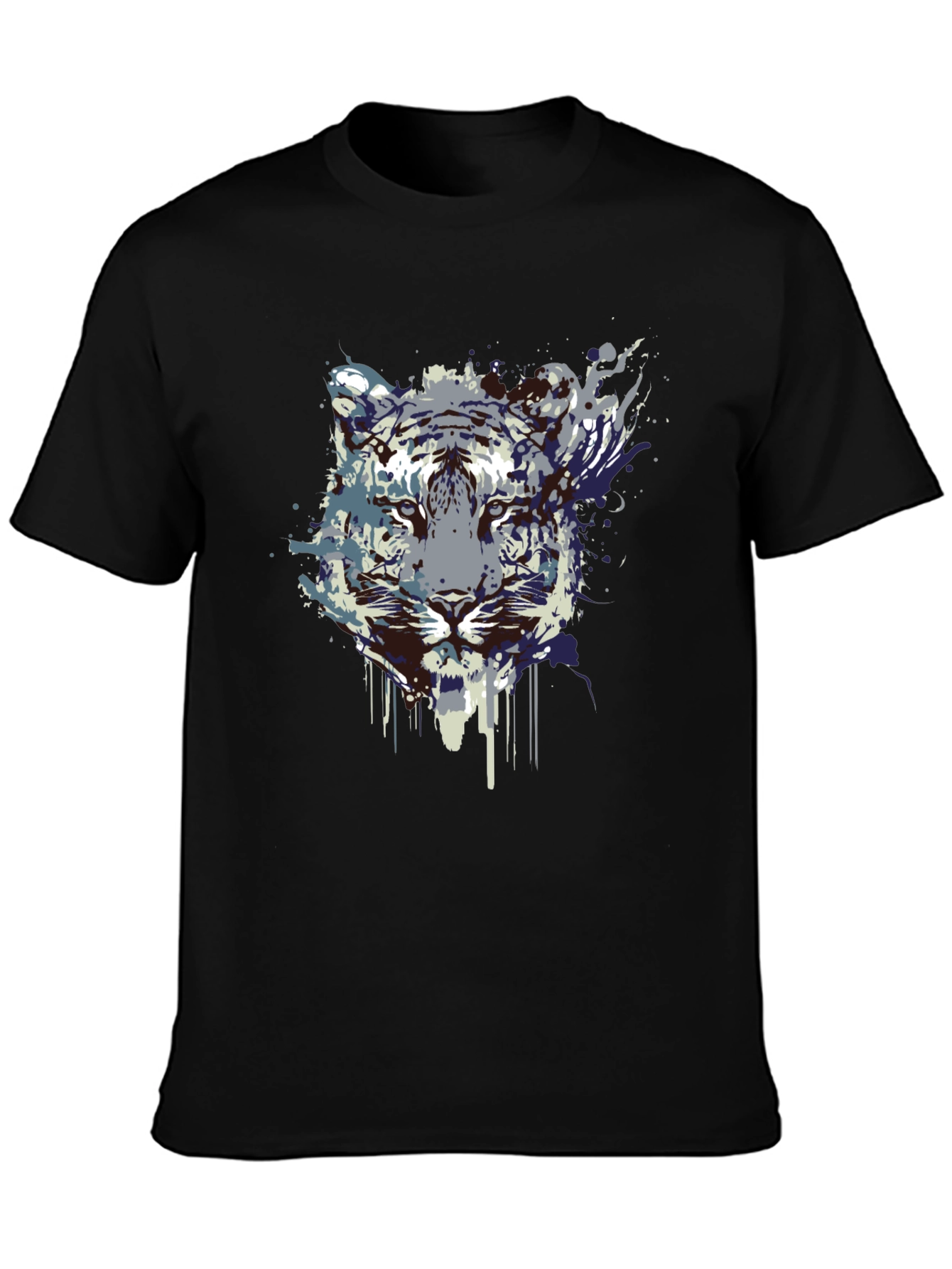 Black Abstract Tiger Graphic Tee - Black Cotton Blend view 3