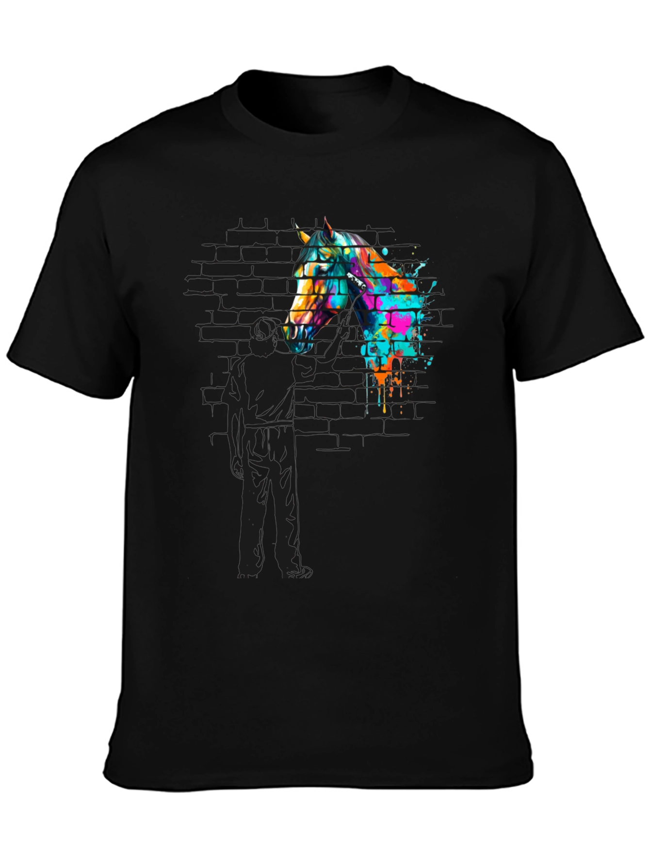 Black Abstract Horse Graphic Tee - Men's Black T-Shirt view 3