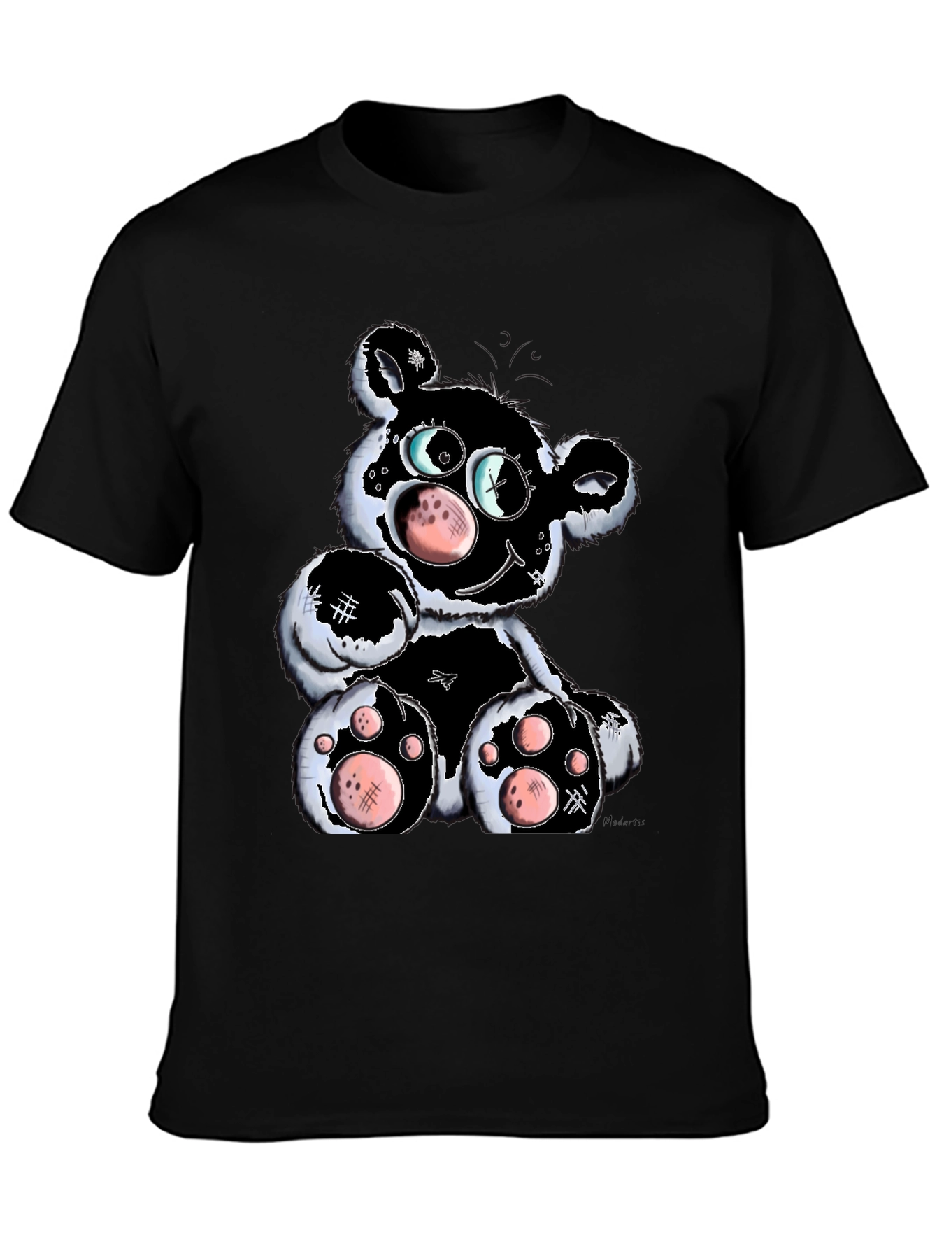 Black Cartoon Bear Graphic T-Shirt - Black view 3