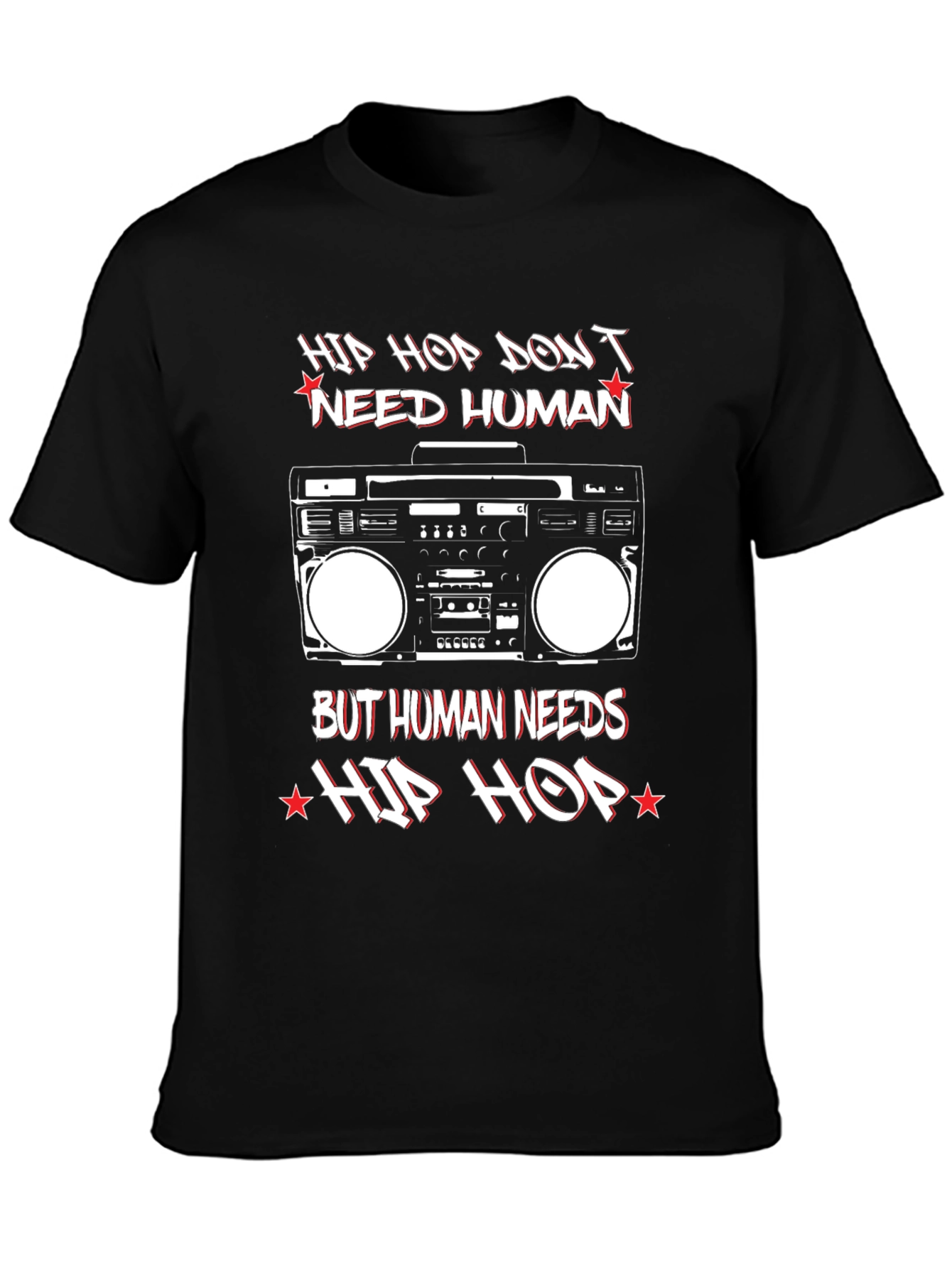 Black Hip Hop Music T-Shirt Retro Boombox Graphic Tee view 3