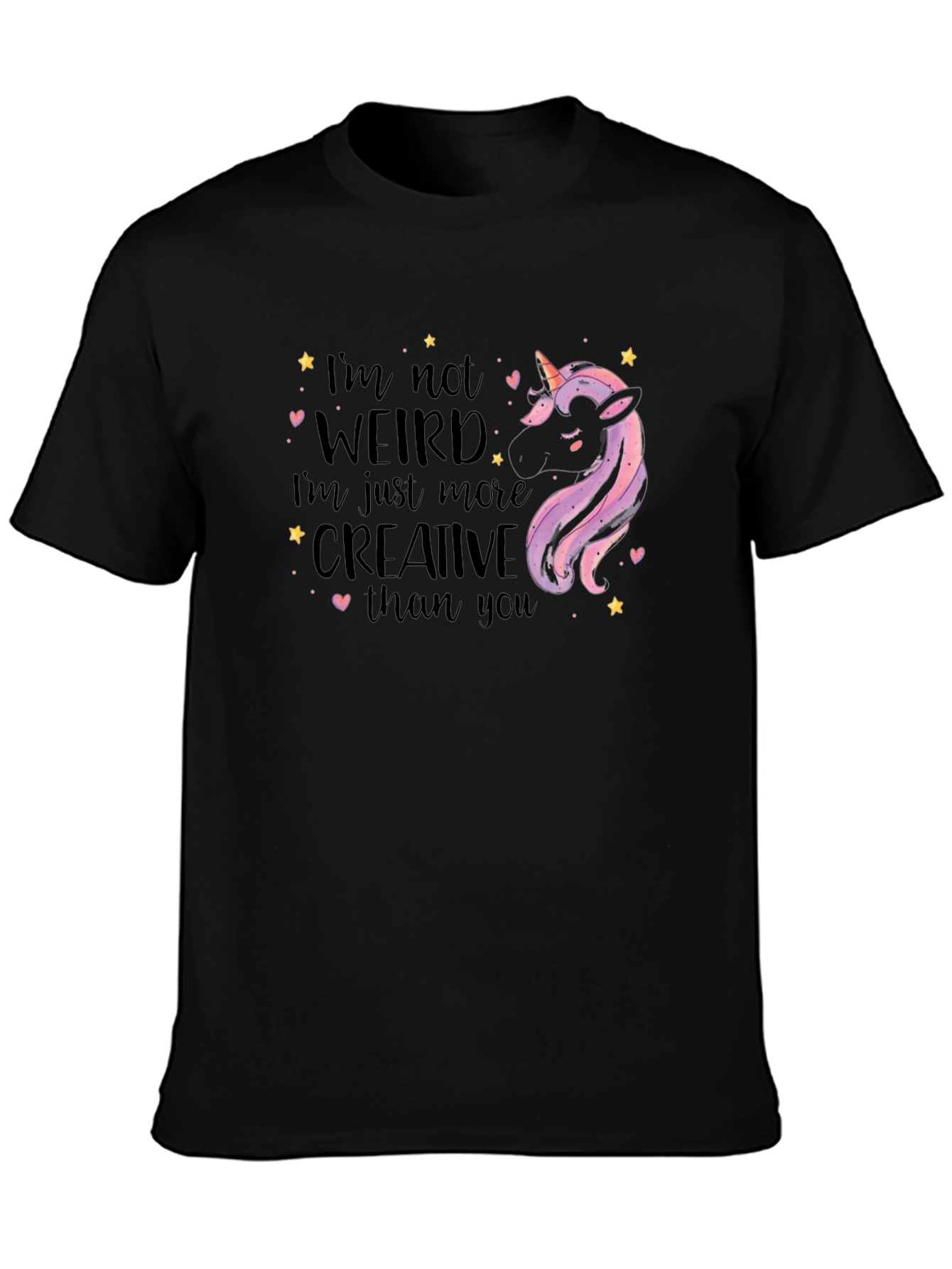 Black Unicorn Weird Creative Graphic T-Shirt view 3