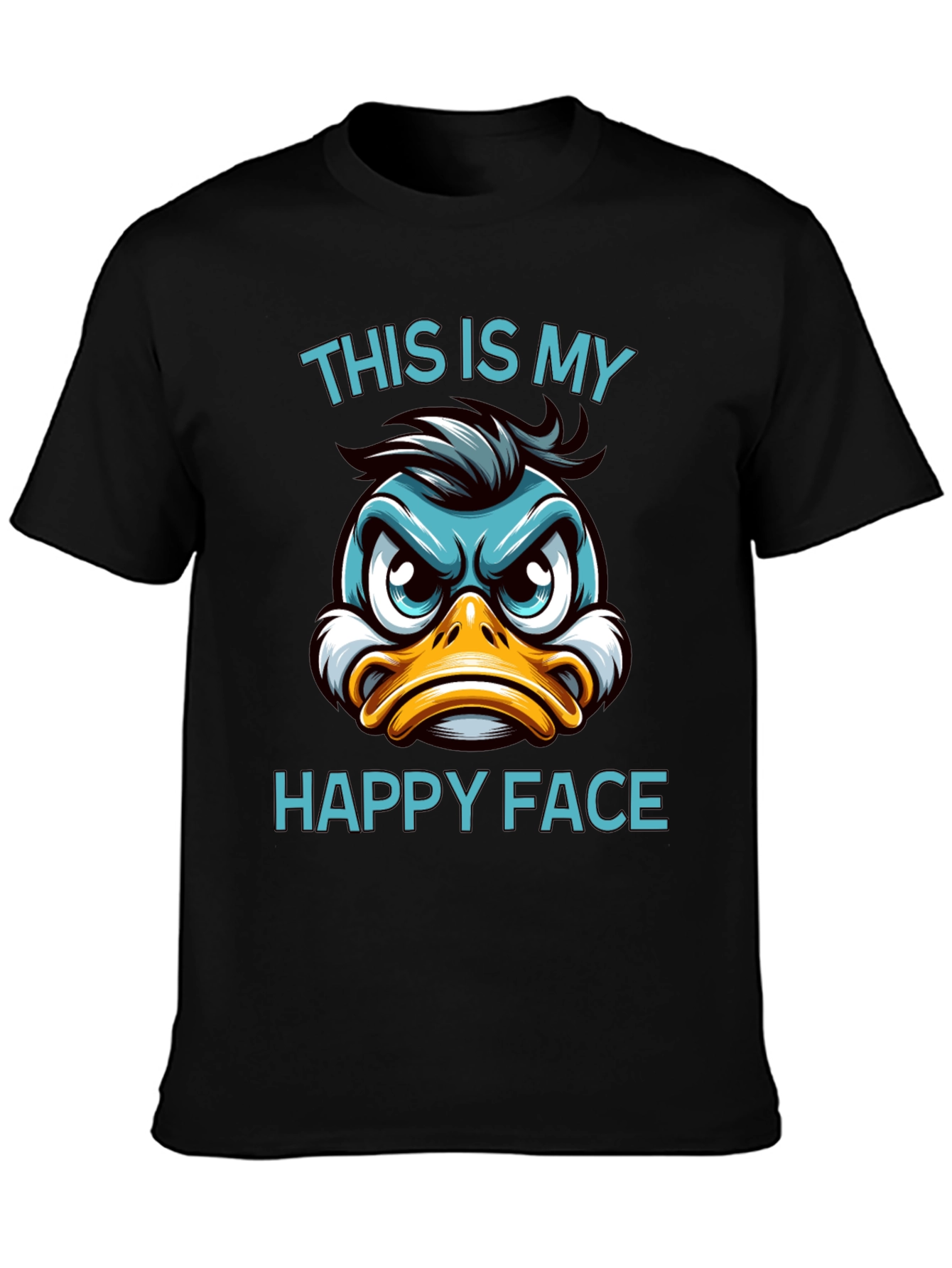 Black Funny Duck Happy Face Graphic T-Shirt view 3