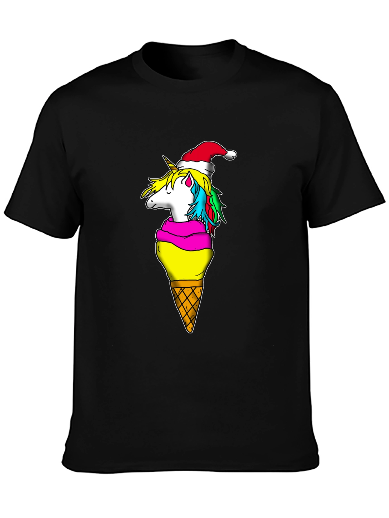 Black Unicorn Ice Cream Cone Christmas T-Shirt view 3