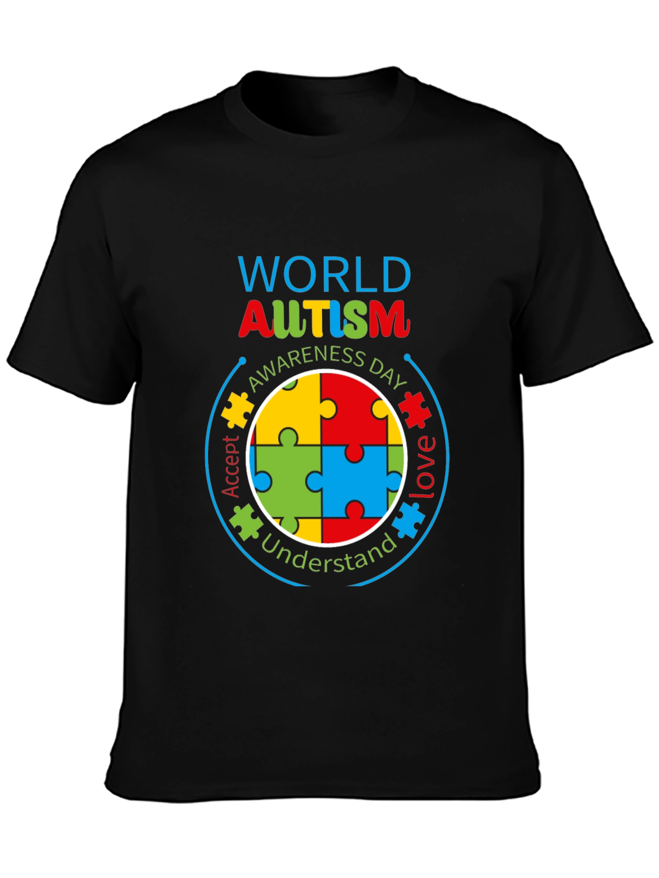 Black World Autism Awareness Day T-Shirt view 3
