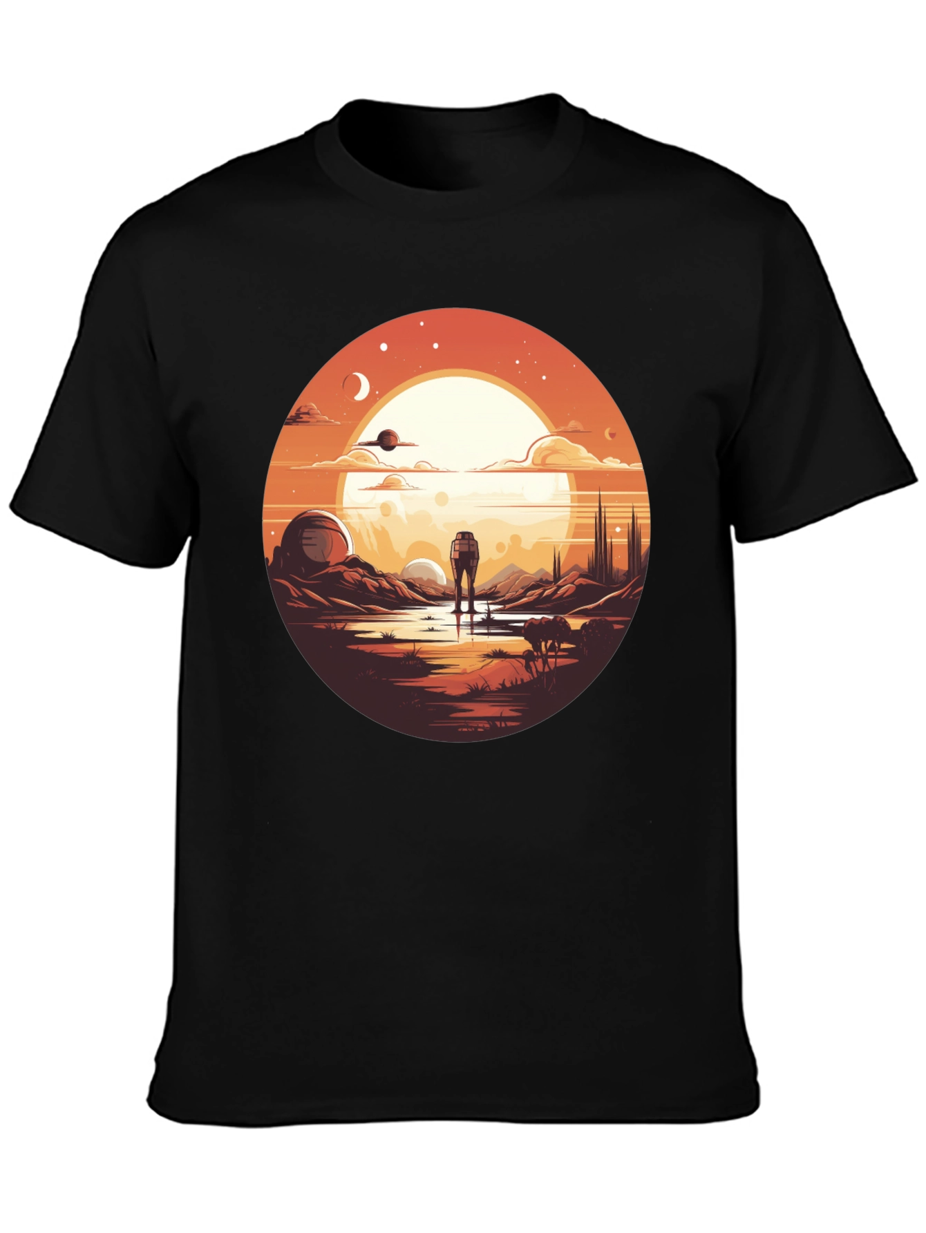 Black Sci-Fi Landscape Graphic Tee view 3