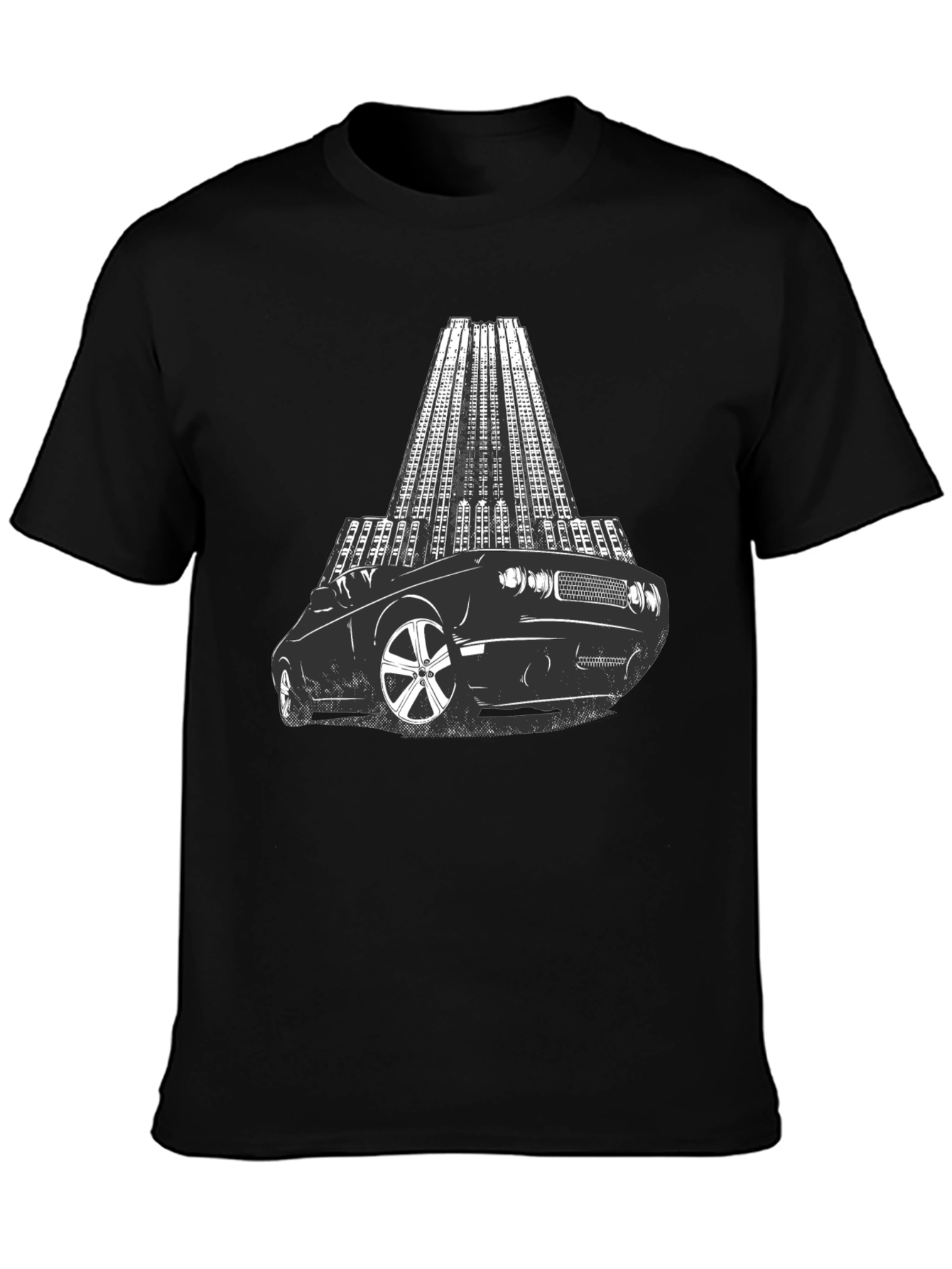 Black Retro Car & Cityscape Graphic Tee - Cool Black T-Shirt view 3