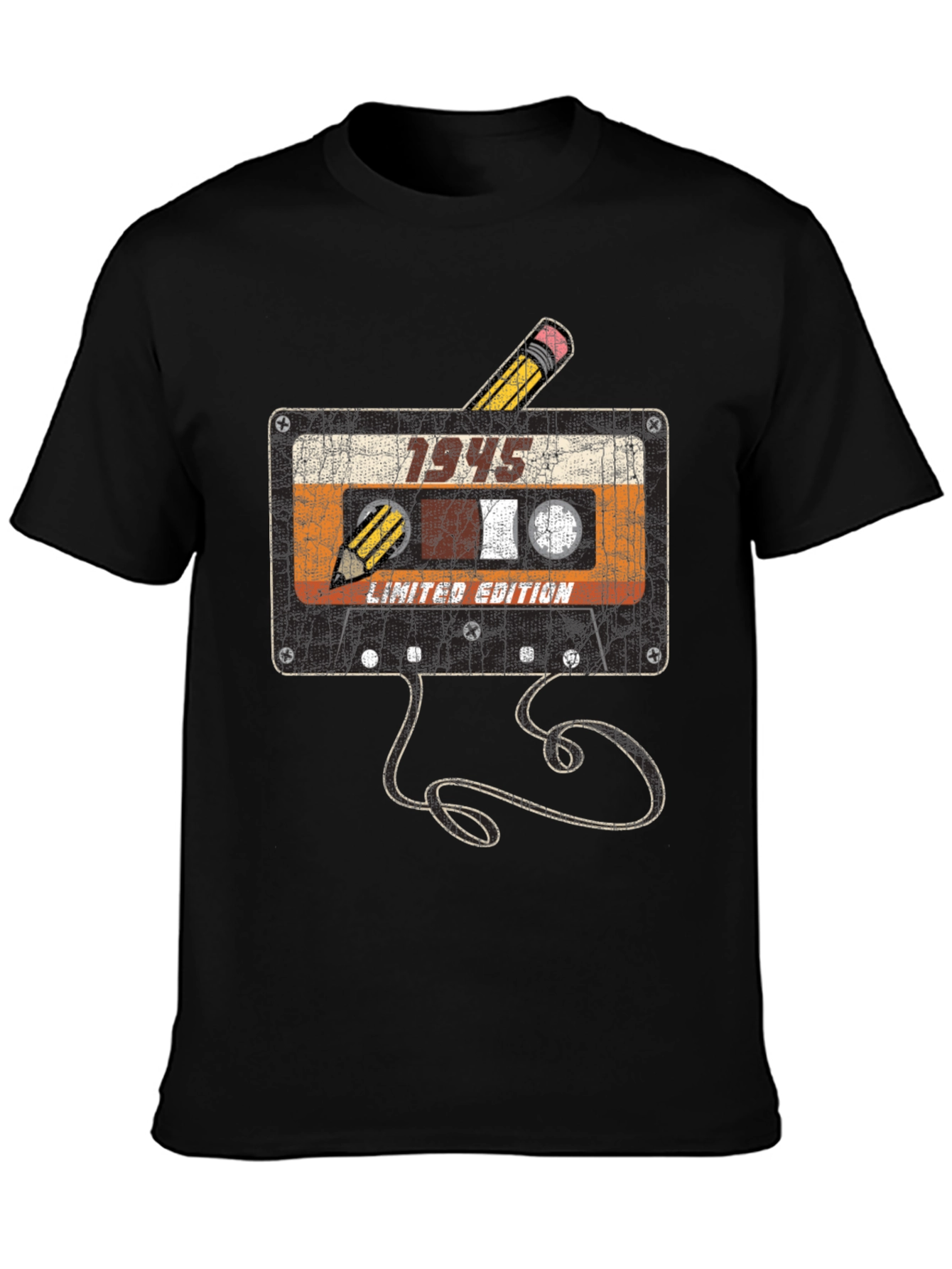 Black Vintage 1945 Cassette Tape T-Shirt view 3