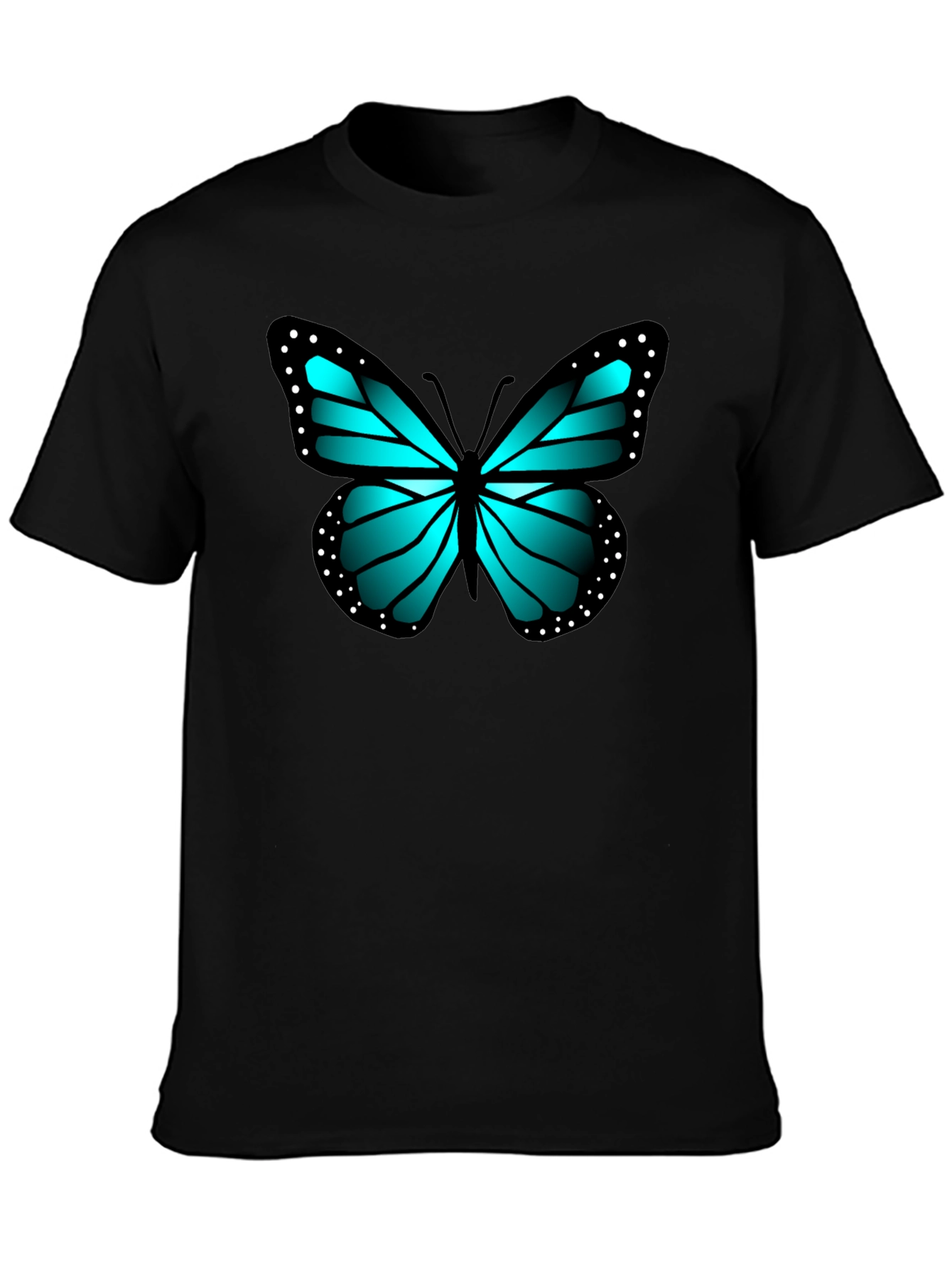 Black Blue Butterfly Graphic Black Tee view 3
