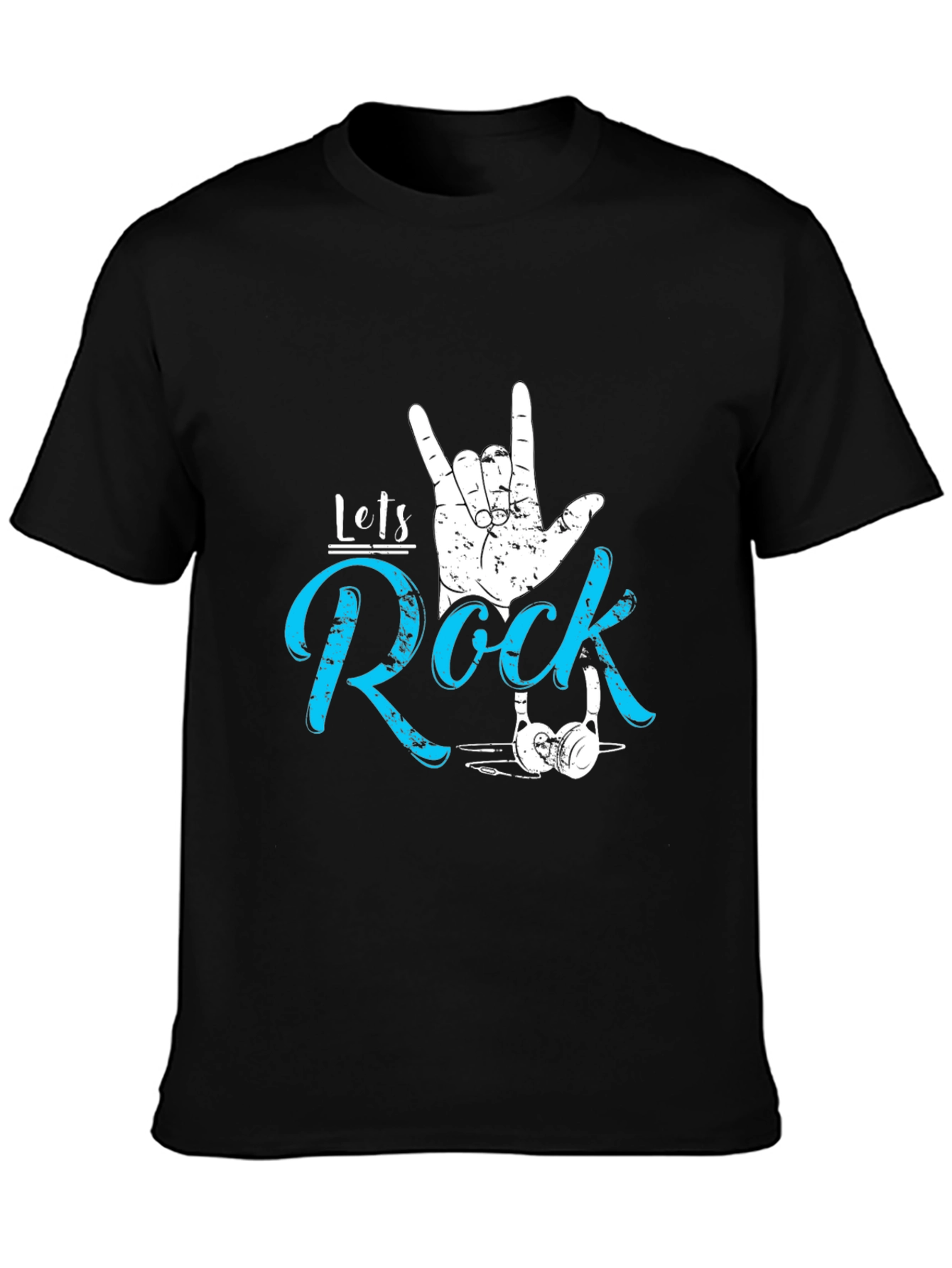 Black Let's Rock Graphic Tee - Cool Music Fan T-Shirt view 3