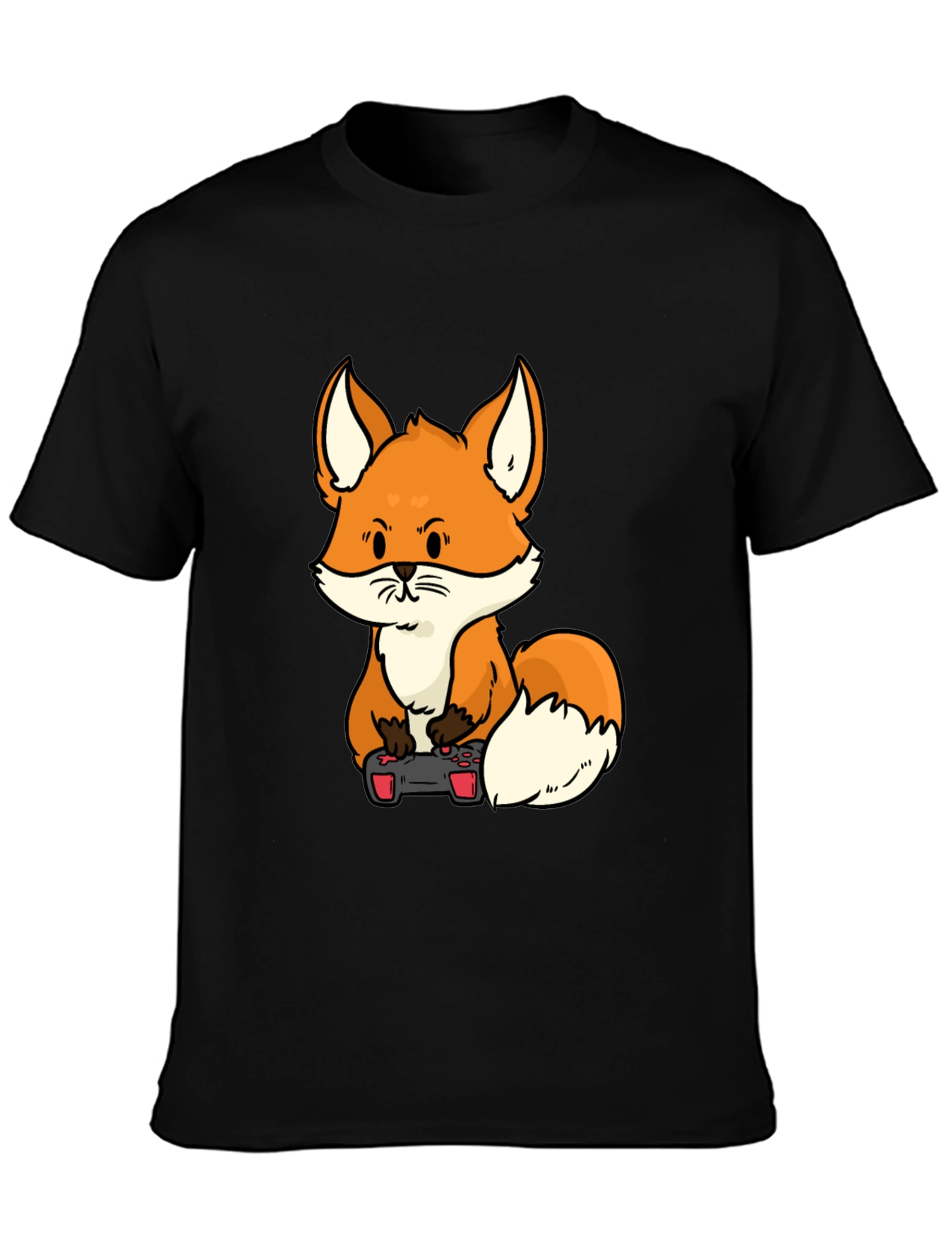 Black Gamer Fox Graphic T-Shirt - Cool Cartoon Design view 3