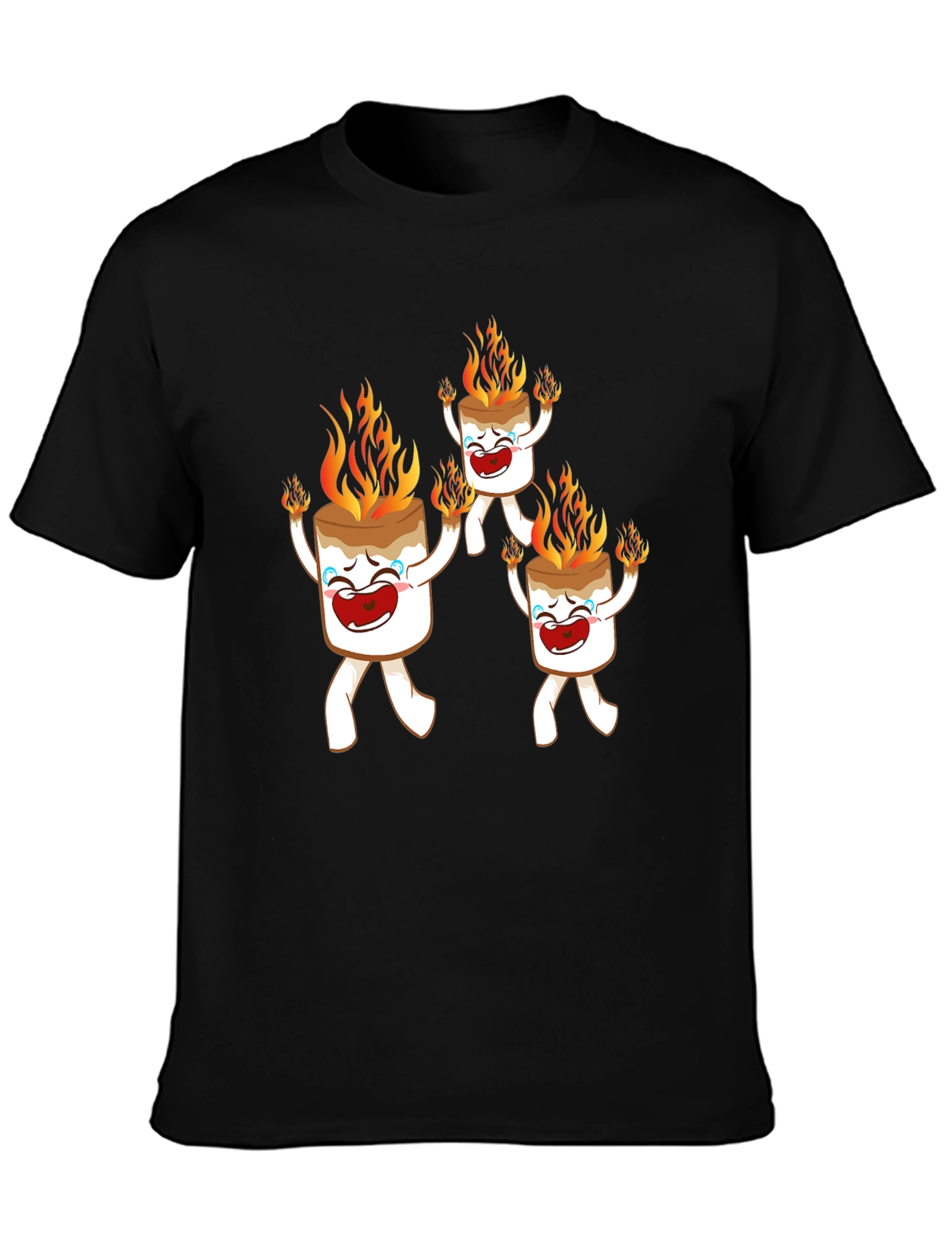 Black Funny Marshmallow On Fire Graphic Tee view 3
