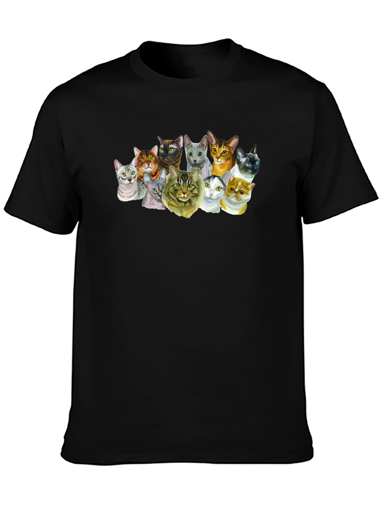 Black Cats T-Shirt - Black Crew Neck Tee with Cat Print view 3