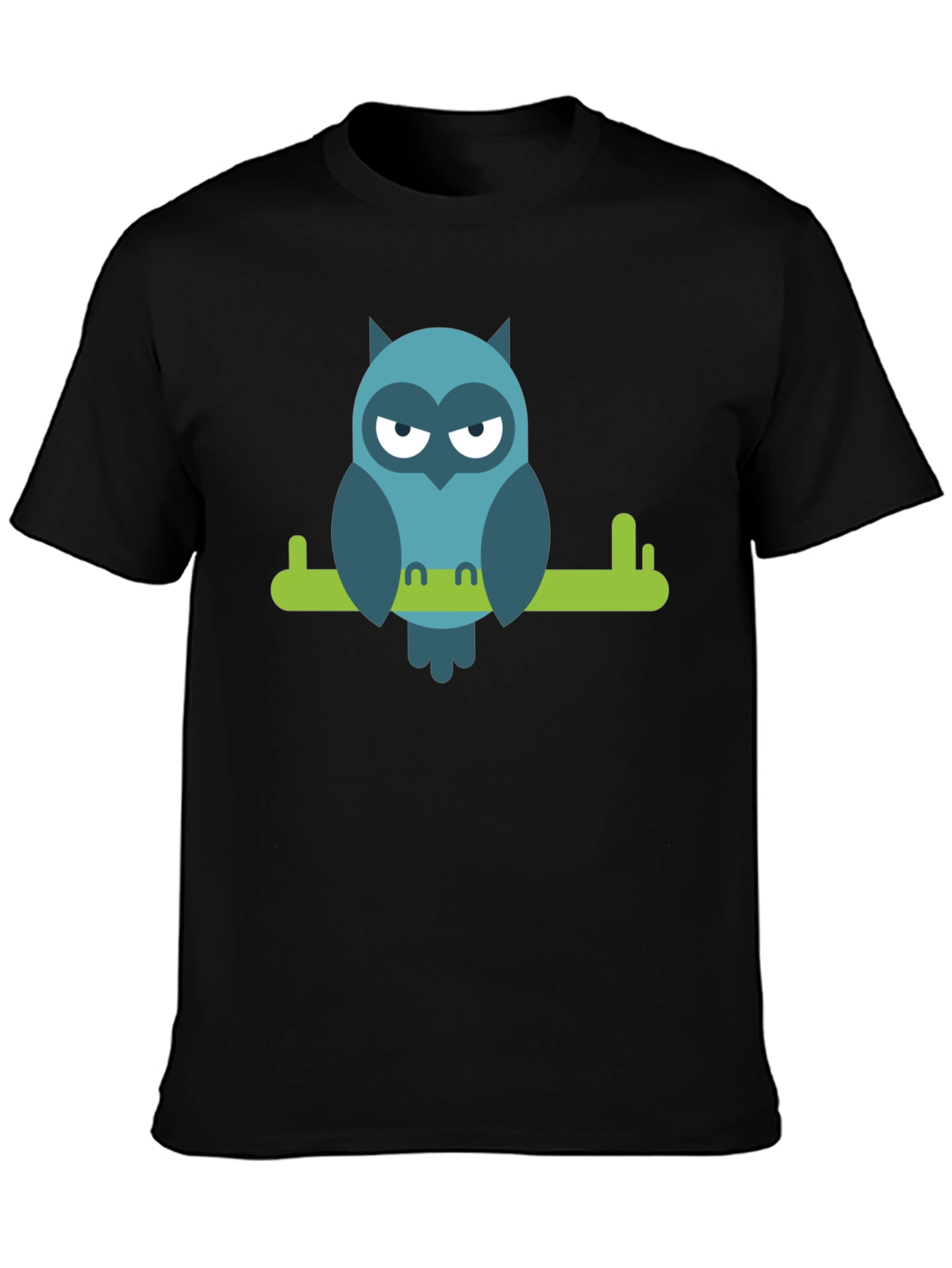 Black Cool Owl on Branch Graphic Tee - Black view 3