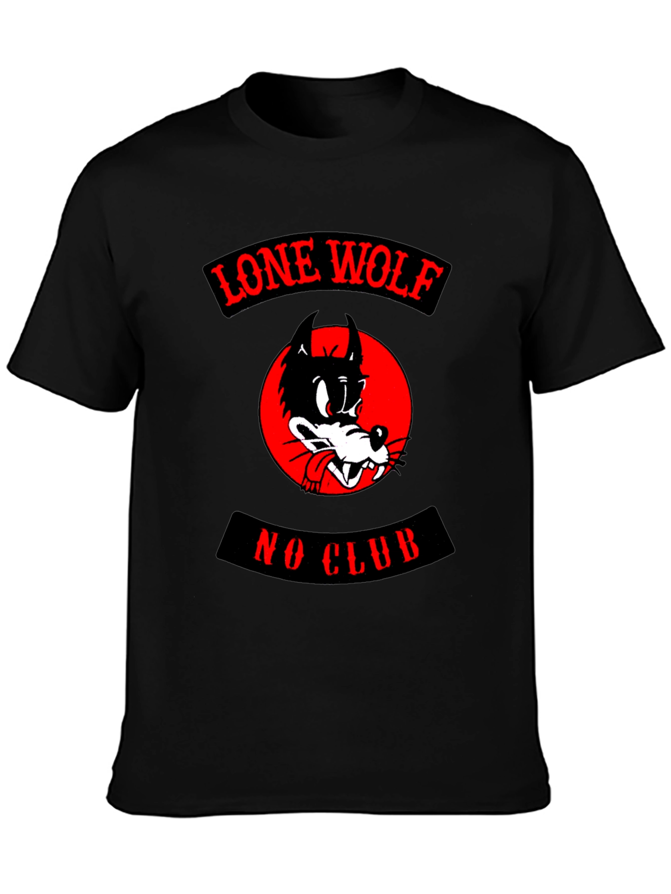 Black Lone Wolf No Club T-Shirt - Black Cotton Tee view 3