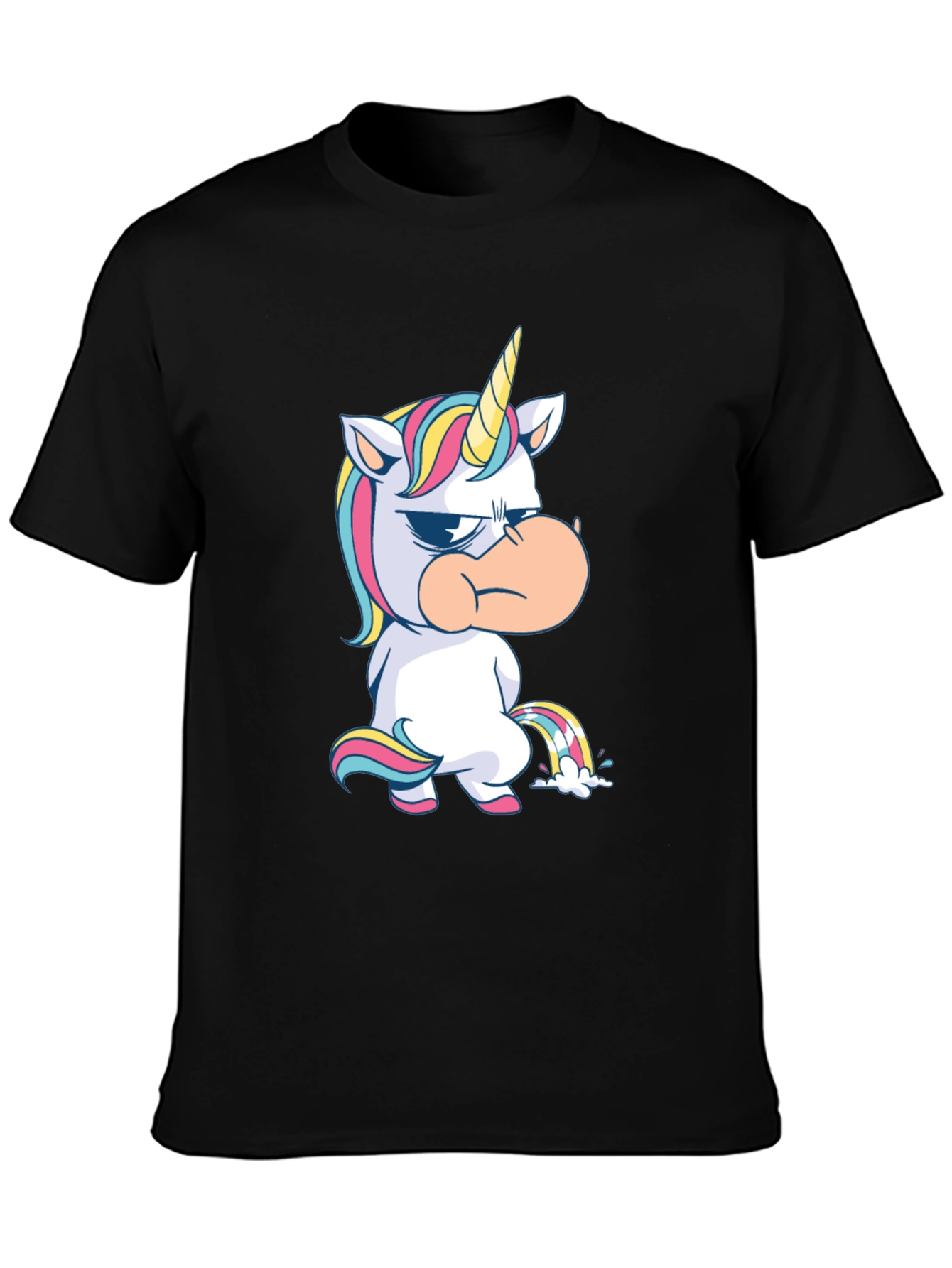 Black Grumpy Unicorn Black T-Shirt Novelty Tee view 3