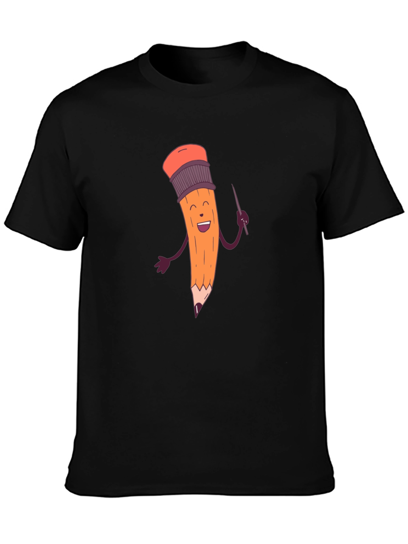 Black Funny Pencil Graphic Black T-Shirt view 3