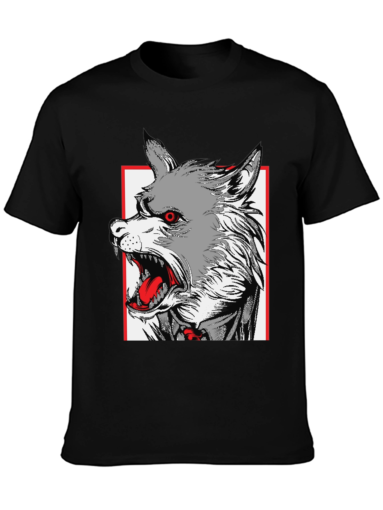 Black Wolf Graphic Print Black T-Shirt view 3