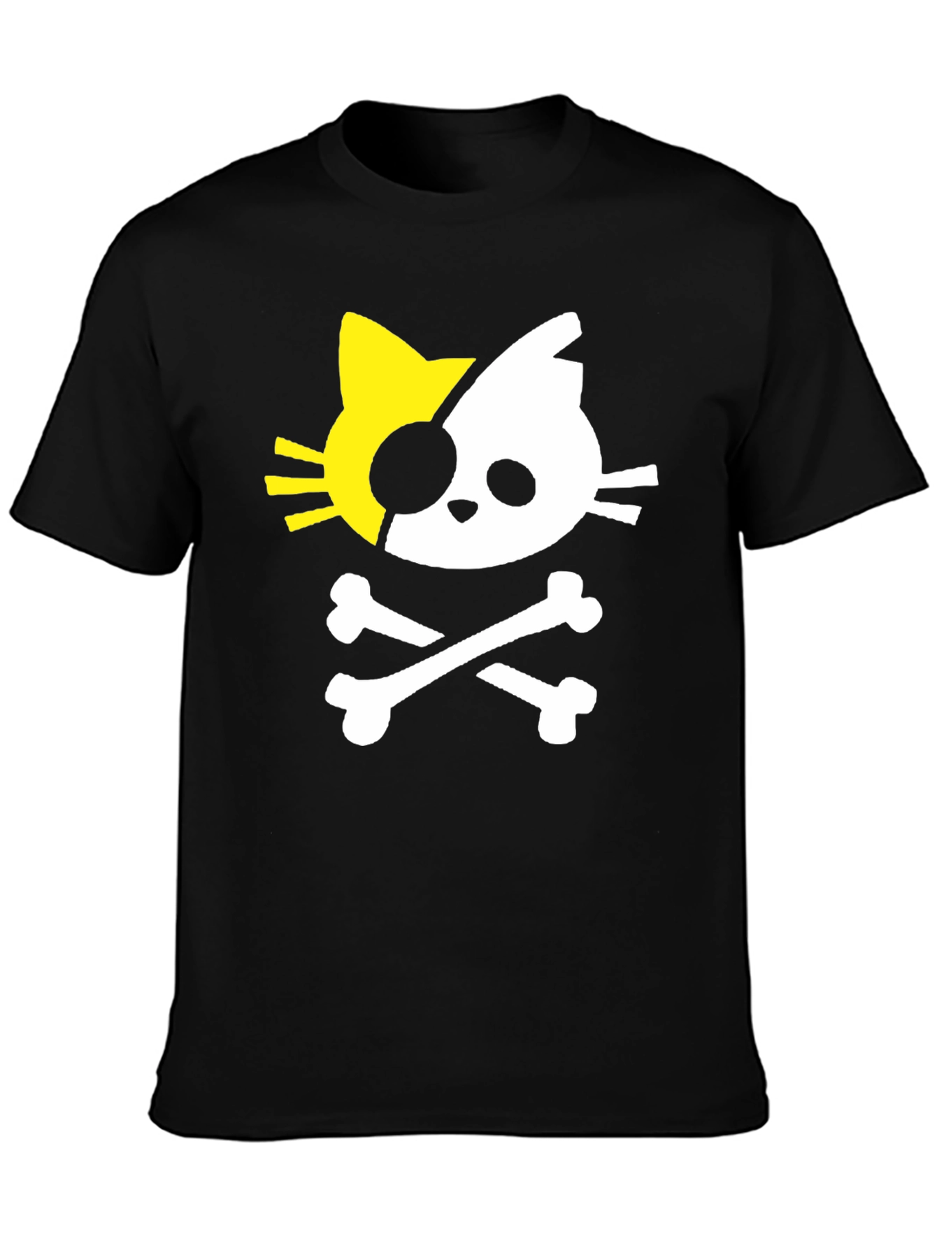 Black Pirate Kitty Graphic Tee - Black Cotton T-Shirt view 3