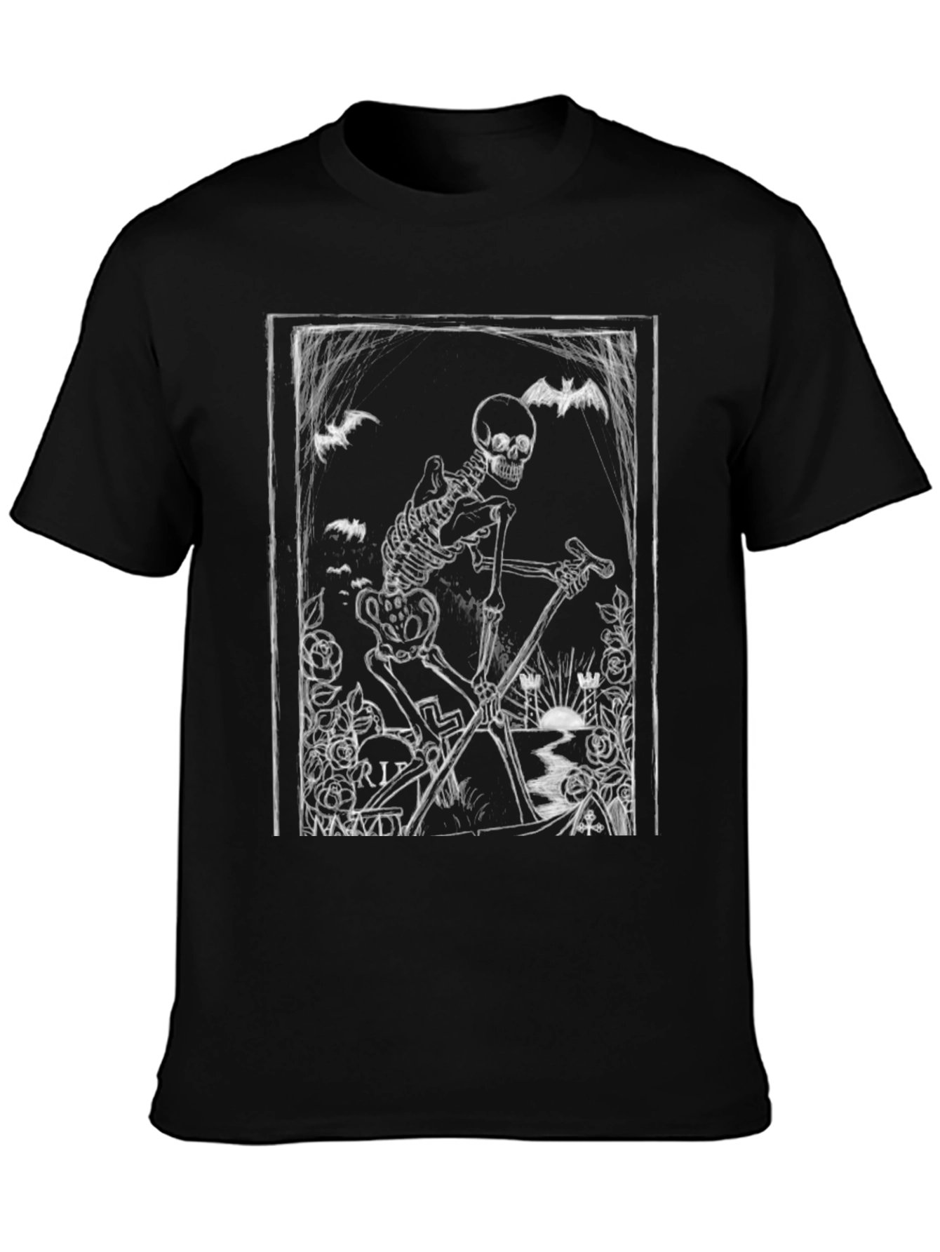 Black Gothic Skeleton Grim Reaper Black T-Shirt view 3