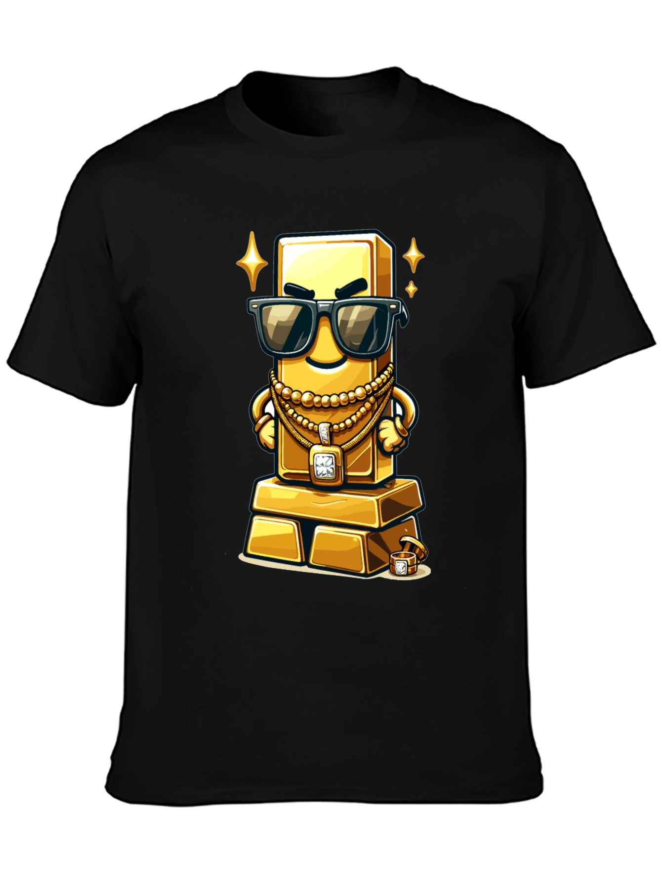 Black Gold Bar Cartoon Graphic Tee view 3