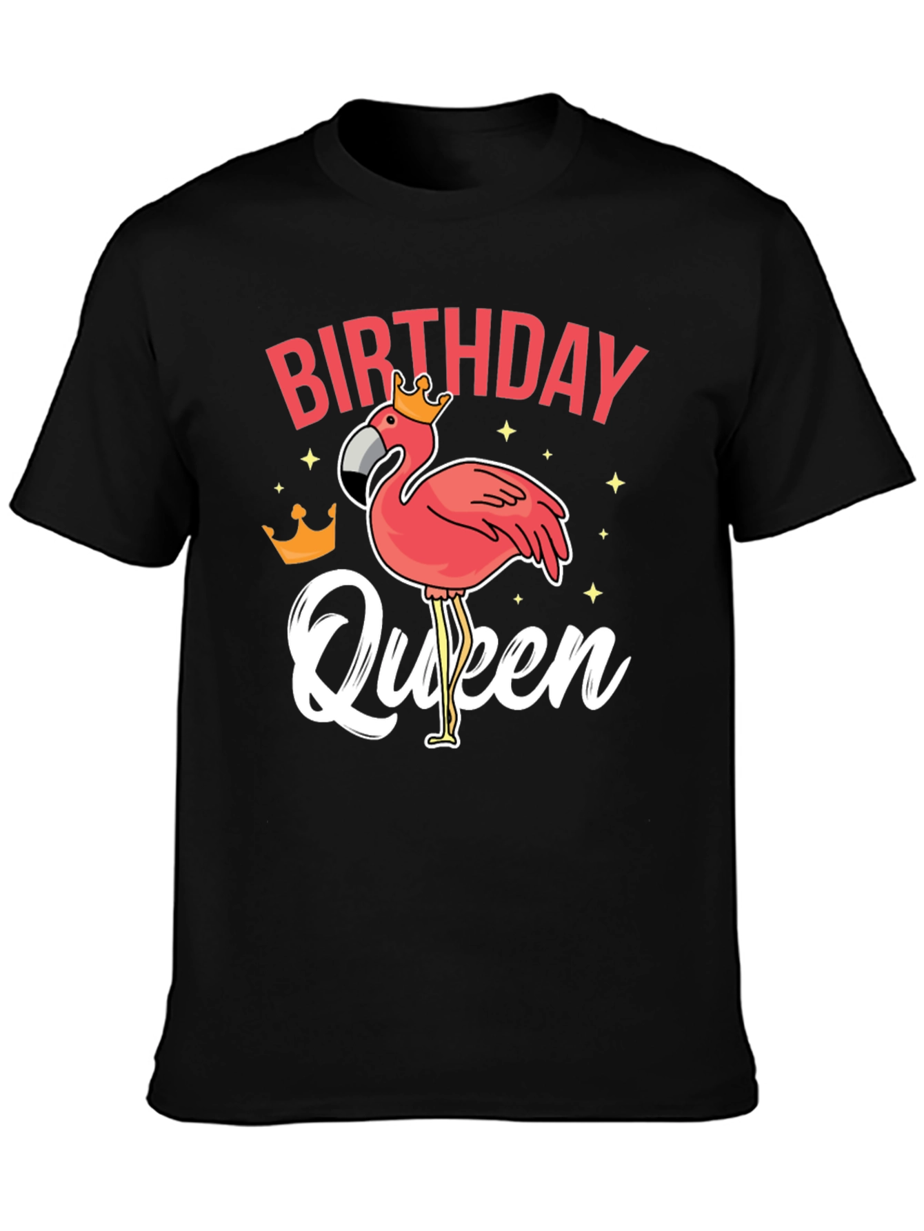 Black Birthday Queen Flamingo T-Shirt view 3