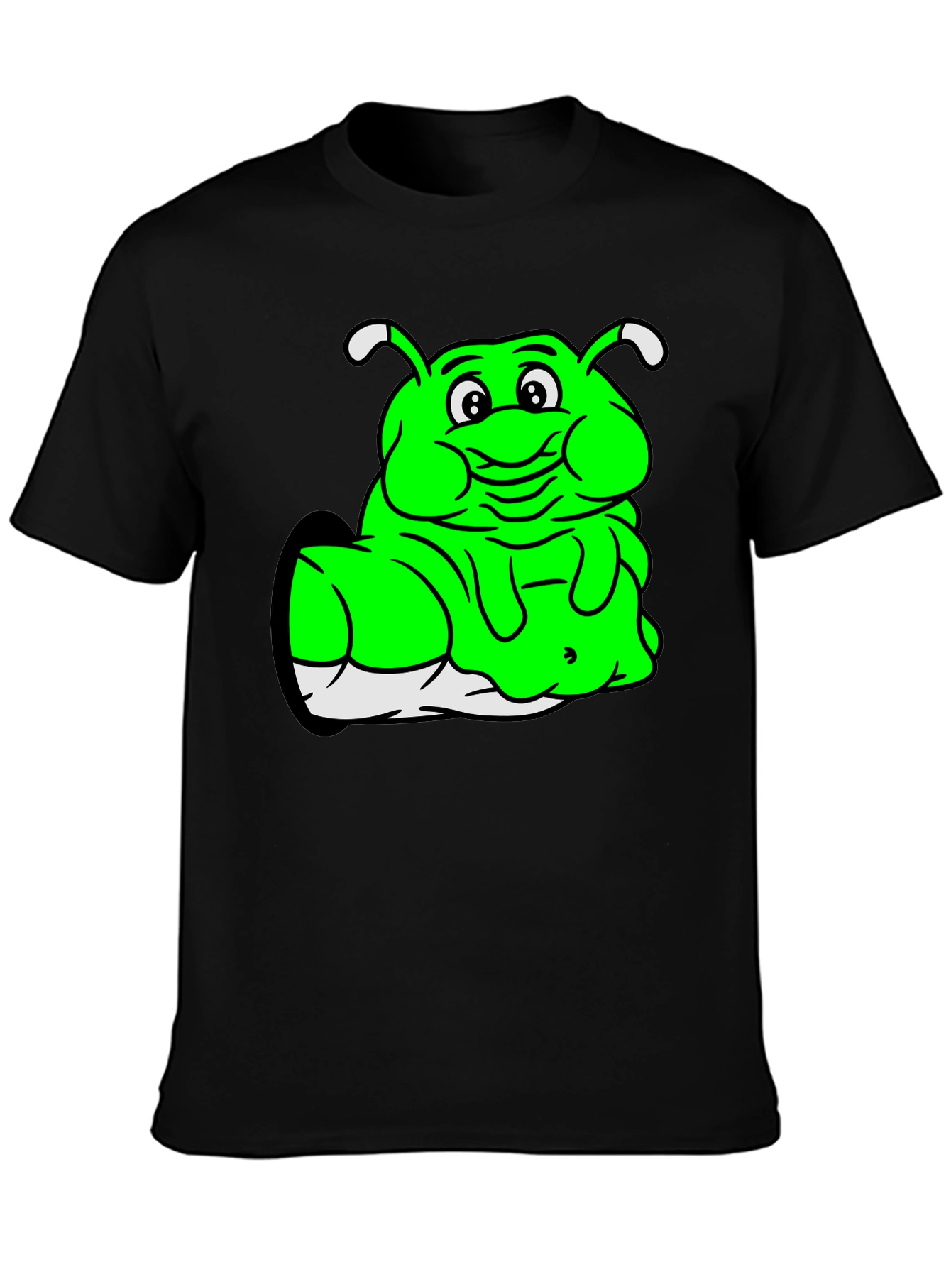 Black Green Cartoon Character Black T-Shirt view 3