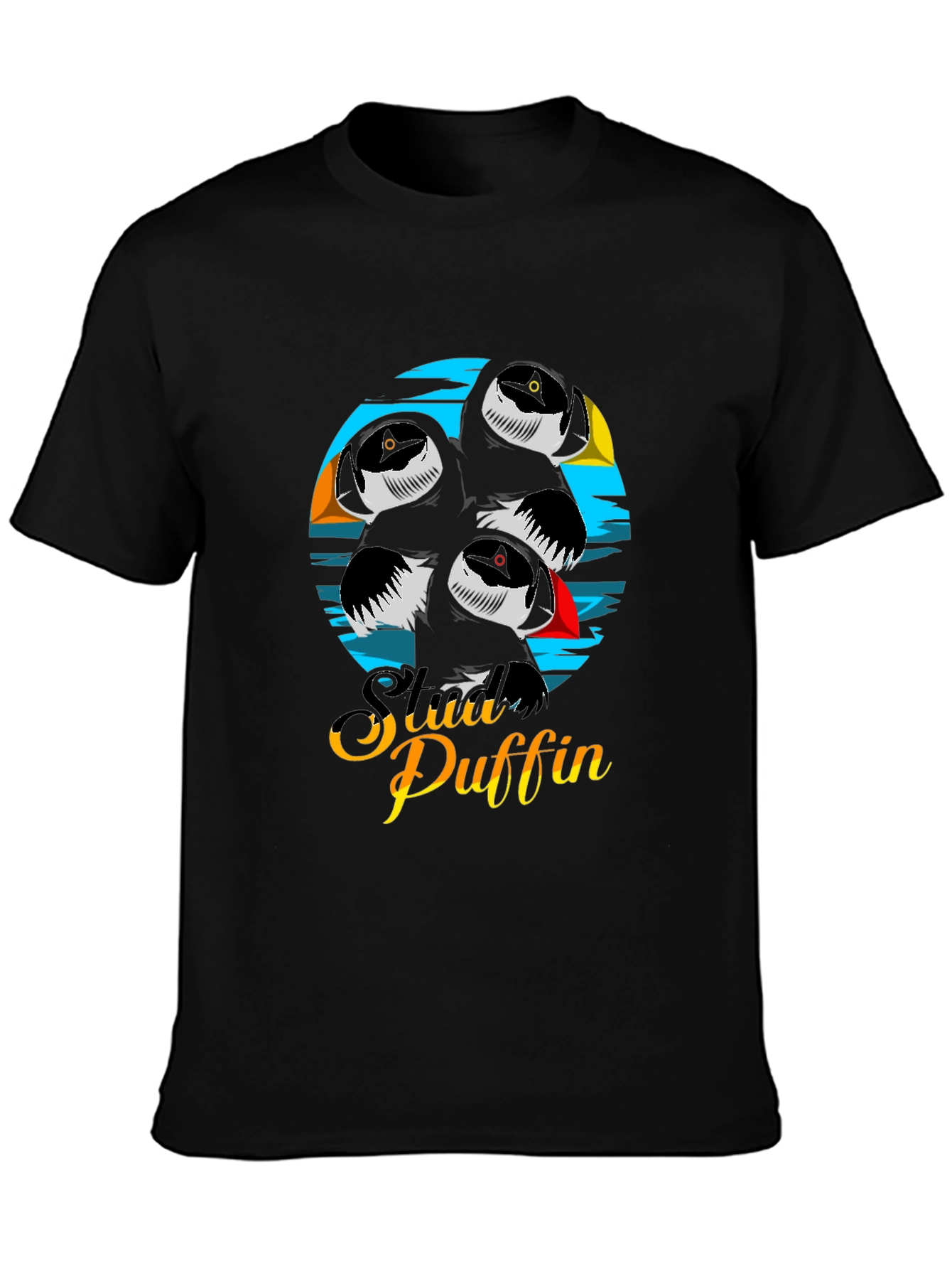 Black Stylish Puffin T-Shirt - Unique Graphic Design view 3