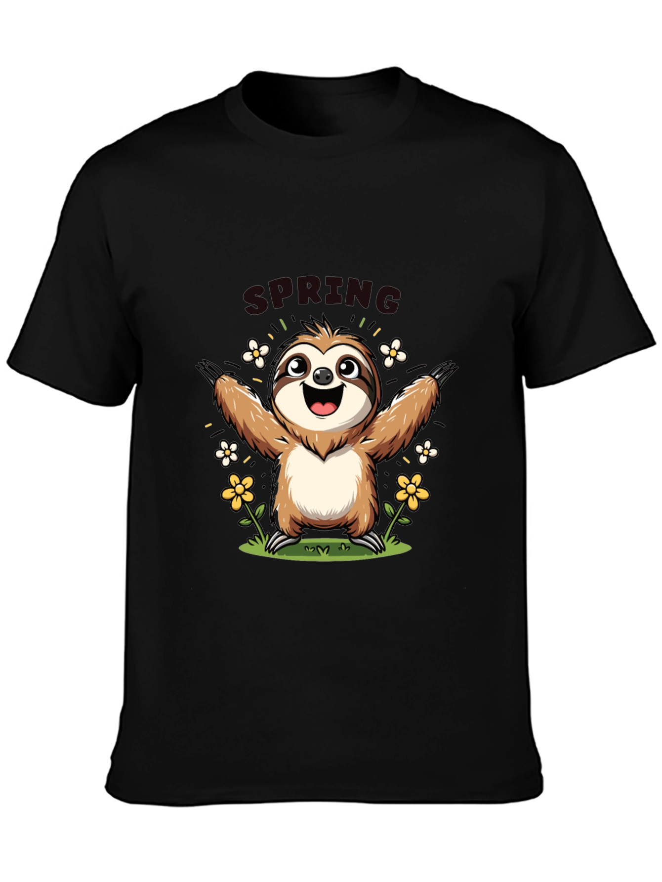 Black Cute Sloth Spring T-Shirt view 3