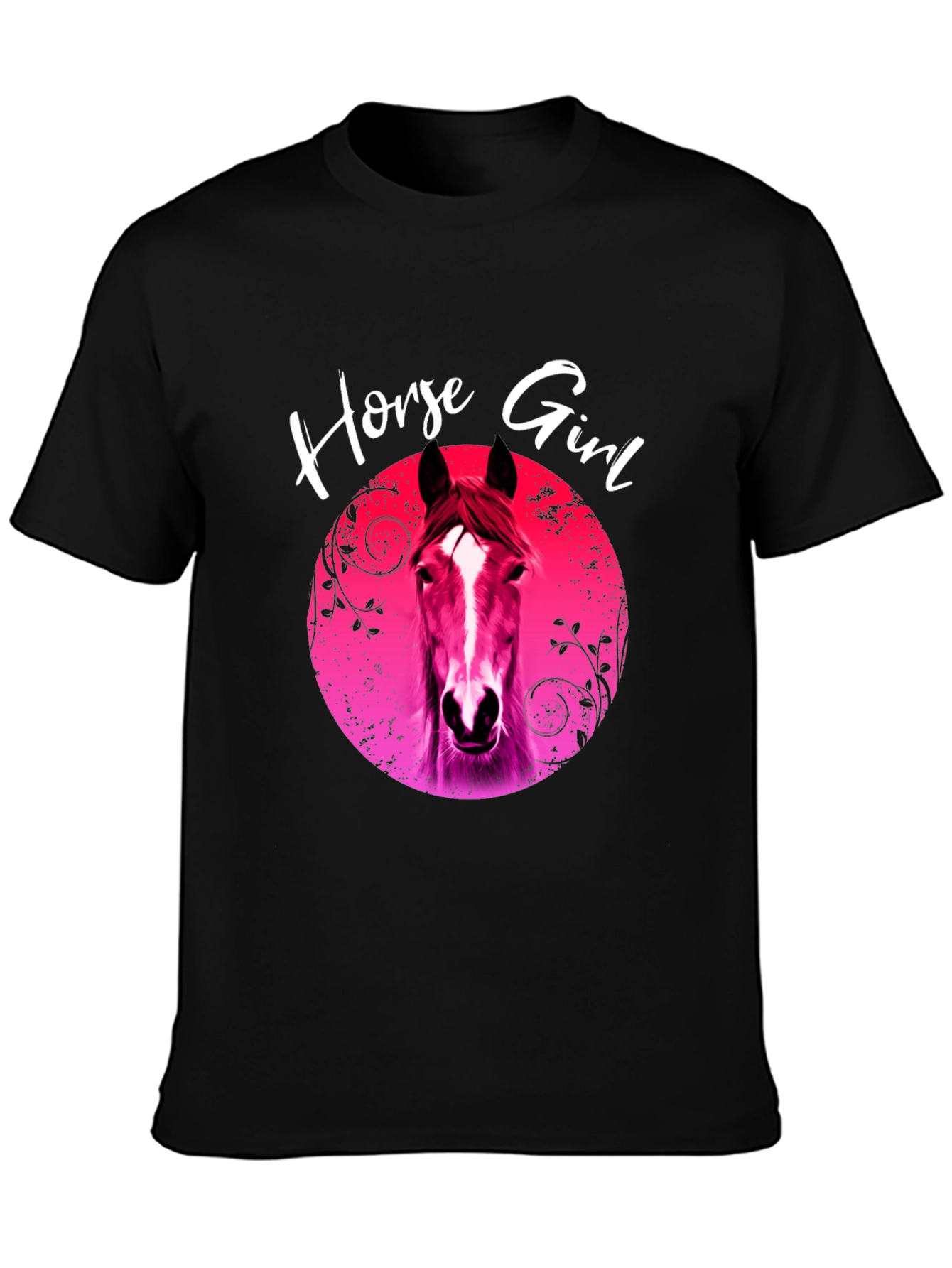 Black Horse Girl Graphic Tee - Black Unisex T-Shirt view 3