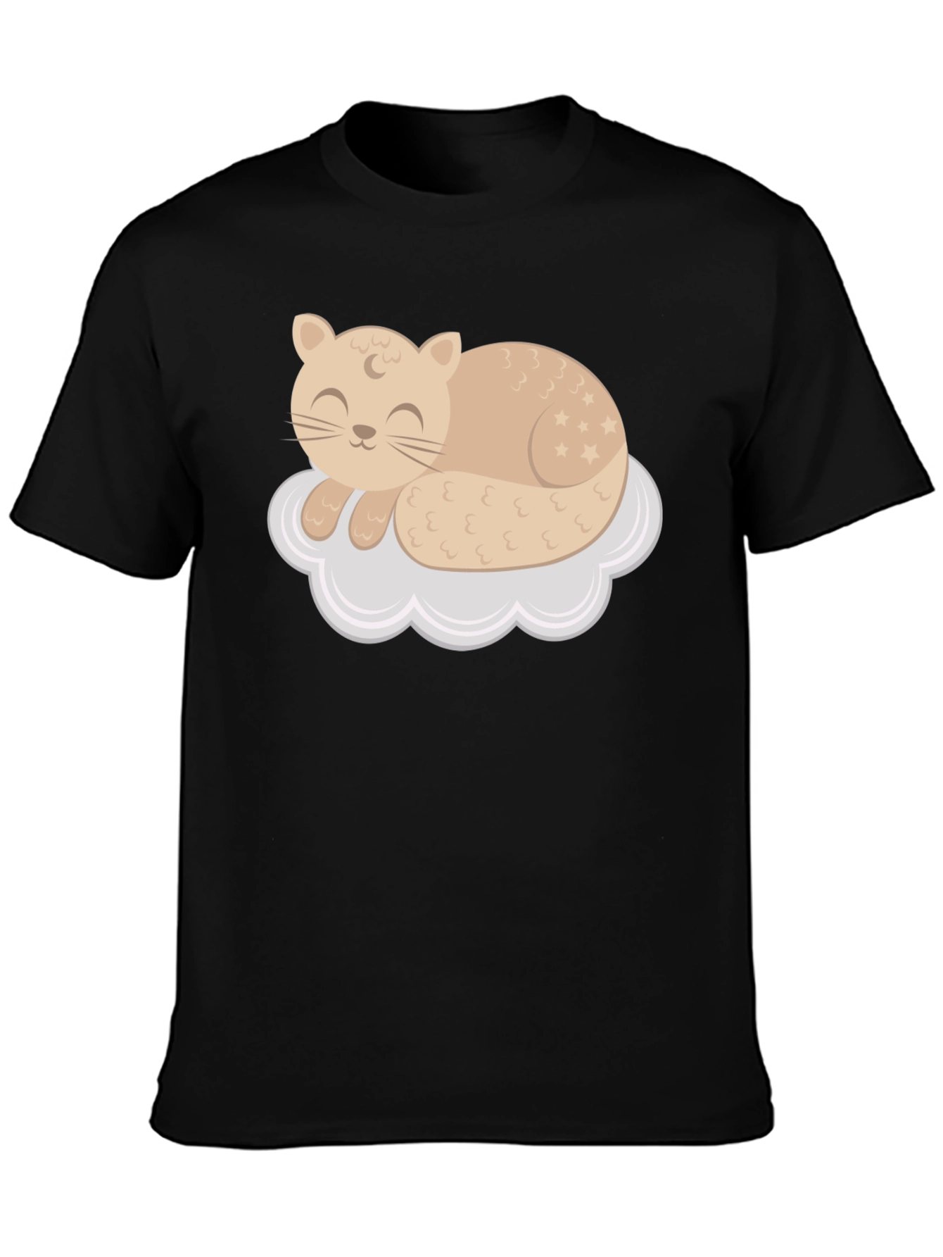 Black Cute Cat Sleeping on Cloud T-Shirt view 3