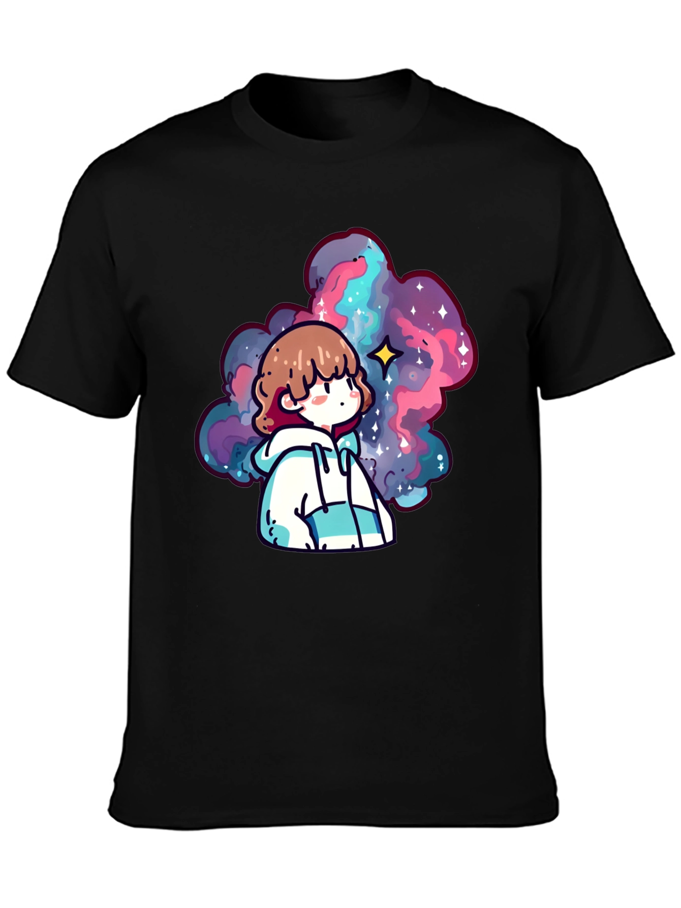Black Anime Galaxy Graphic Black T-Shirt view 3