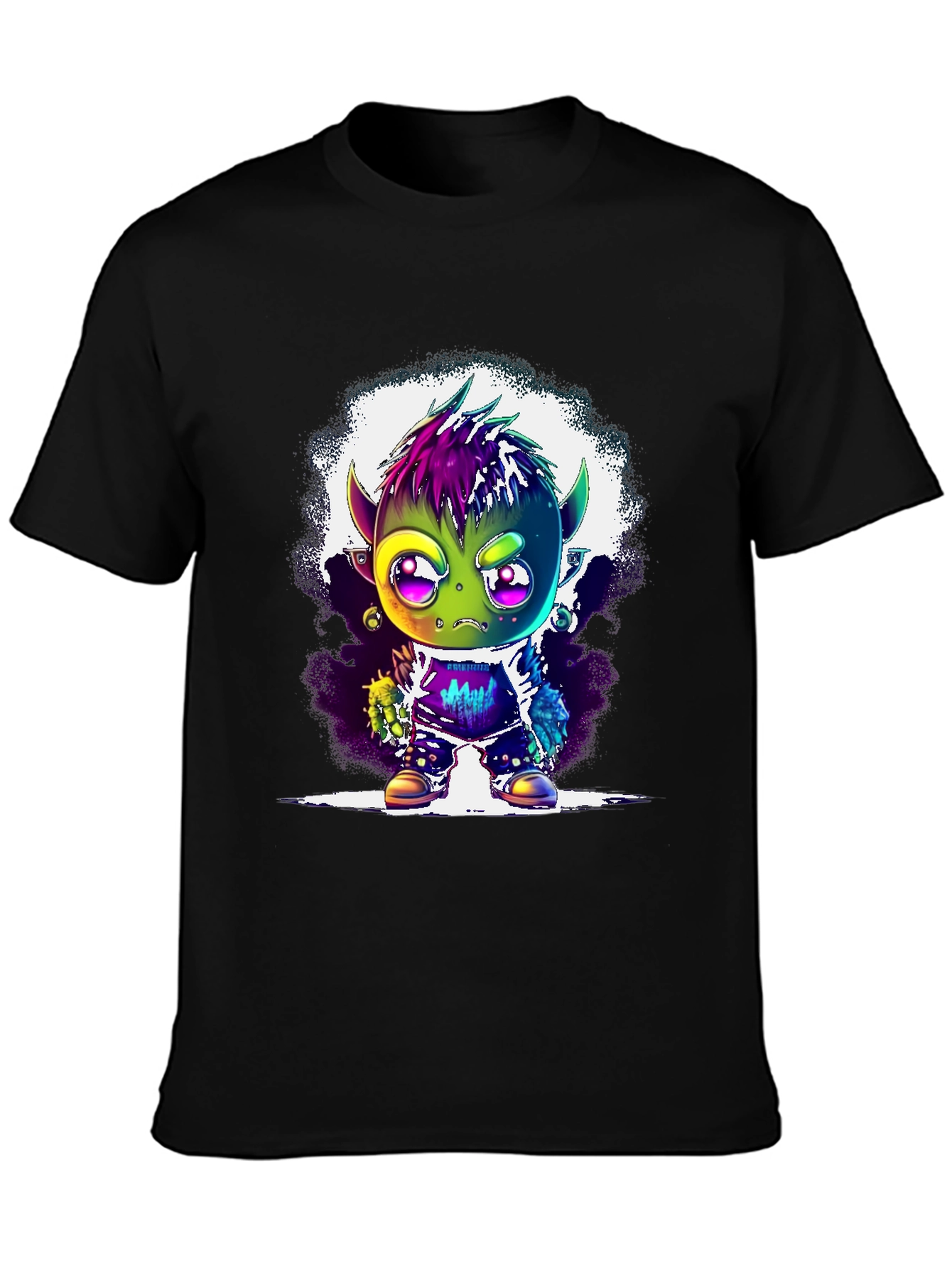 Black Cartoon Monster Graphic Tee - Black Unisex T-Shirt view 3