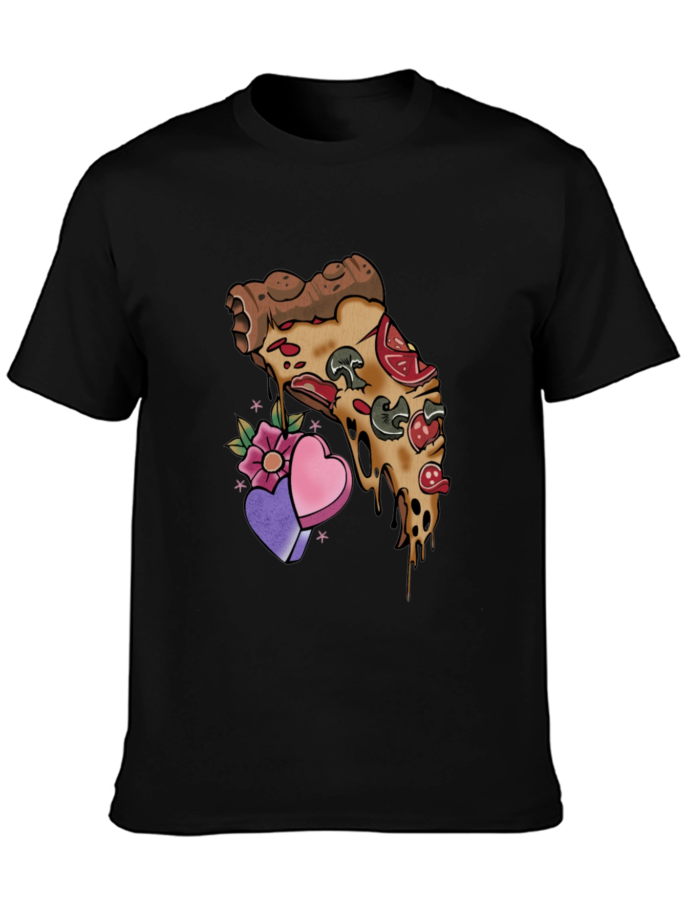 Black Pizza Love T-Shirt - Foodie Valentine's Tee view 3