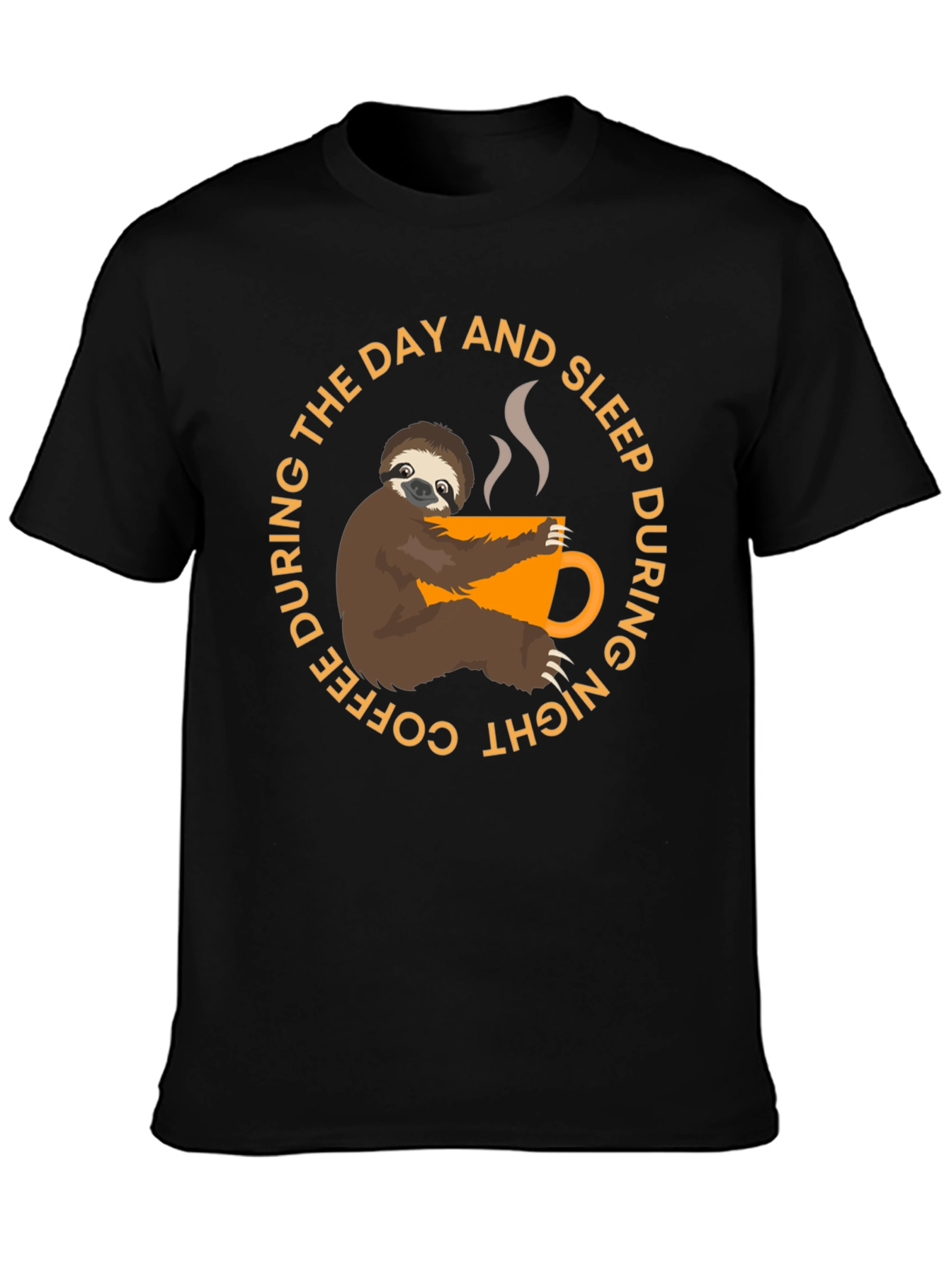 Black Coffee Sloth T-Shirt - Sleep During Night view 3