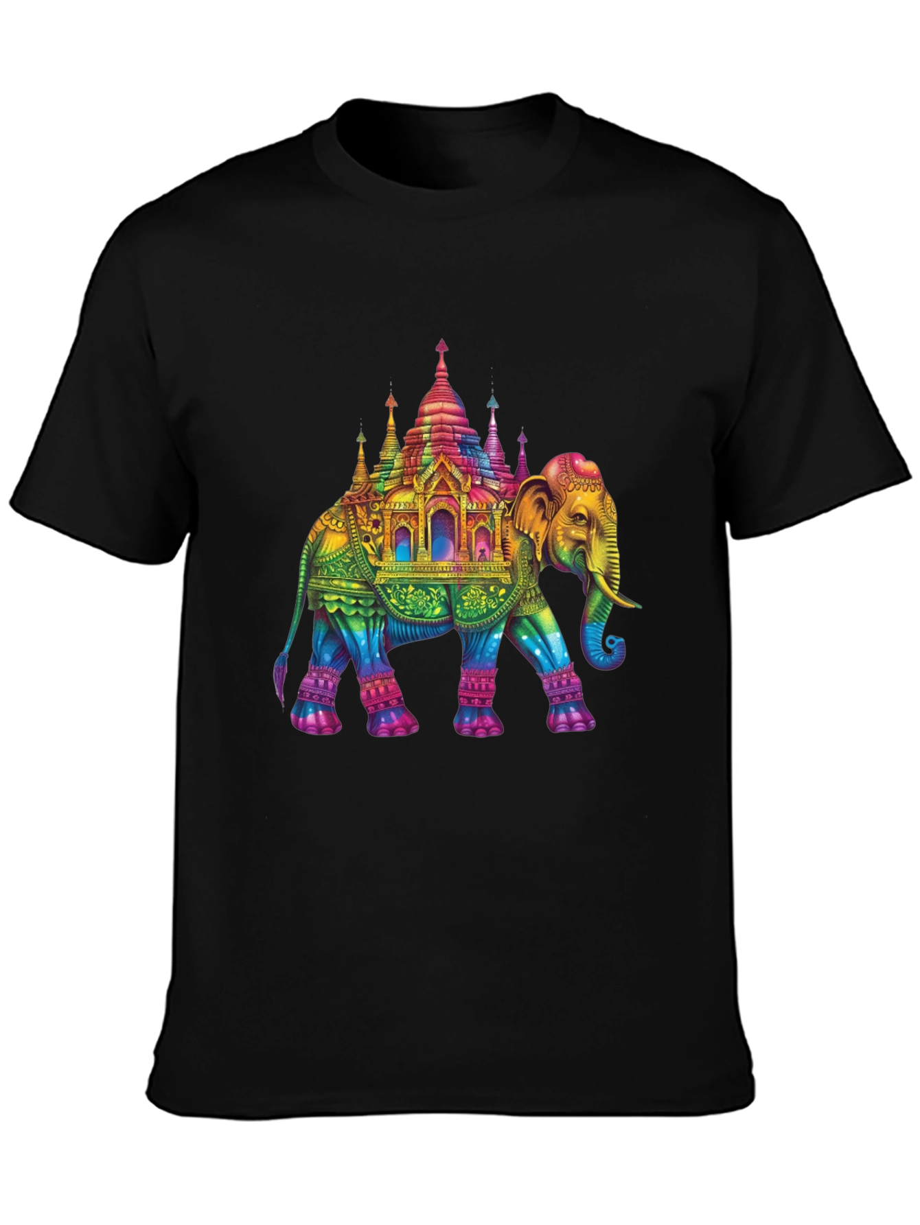 Black Rainbow Elephant Pagoda T-Shirt view 3