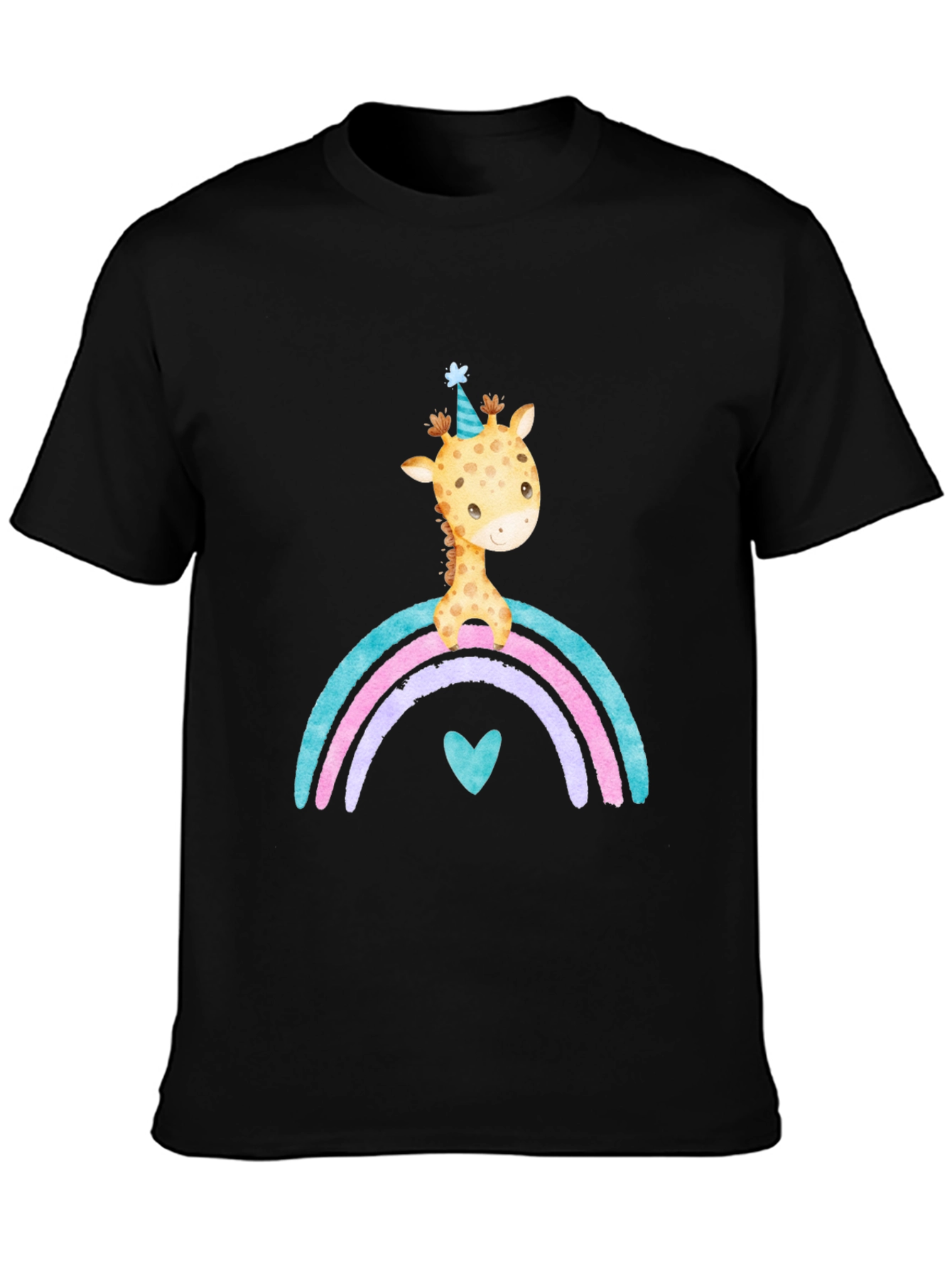 Black Giraffe Rainbow T-Shirt Cute Cartoon Graphic Tee view 3