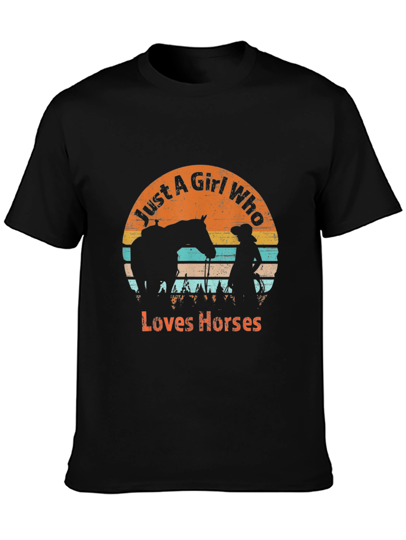 Black Just A Girl Who Loves Horses Graphic T-Shirt view 3