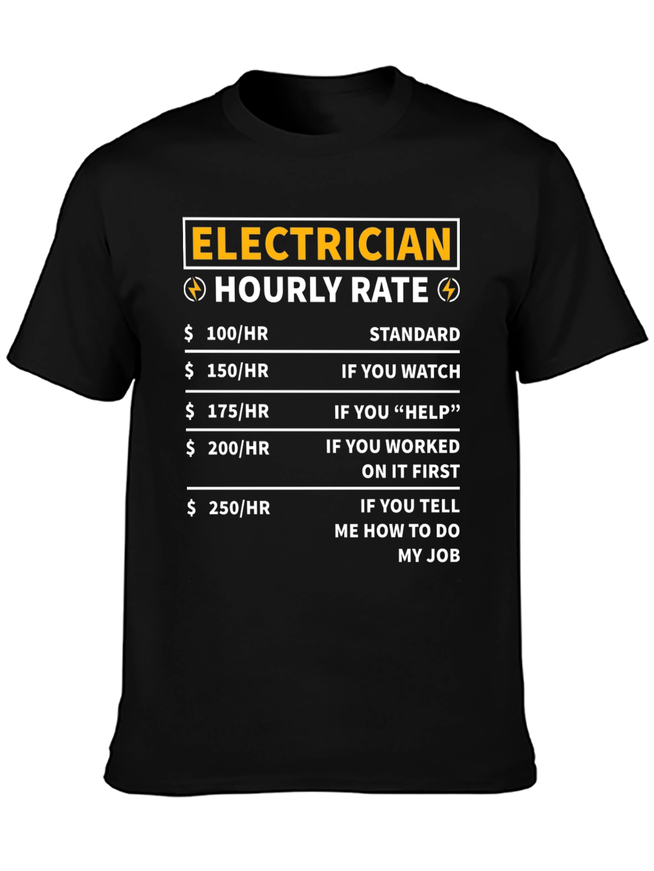 Black Electrician Hourly Rate T-Shirt - Funny Job Tee view 3
