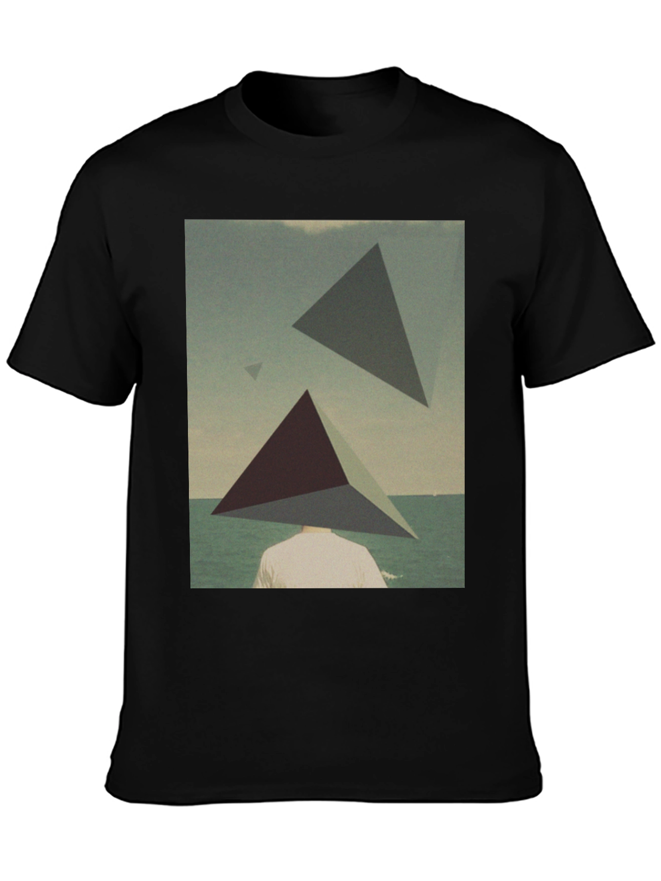 Black Abstract Triangle Graphic Tee - Men's Black T-Shirt view 3