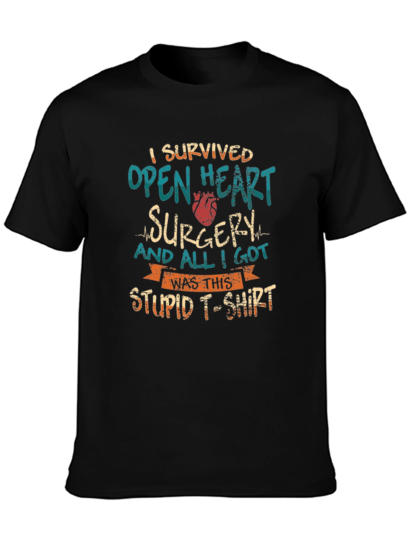 Black Open Heart Surgery Survivor T-Shirt view 3