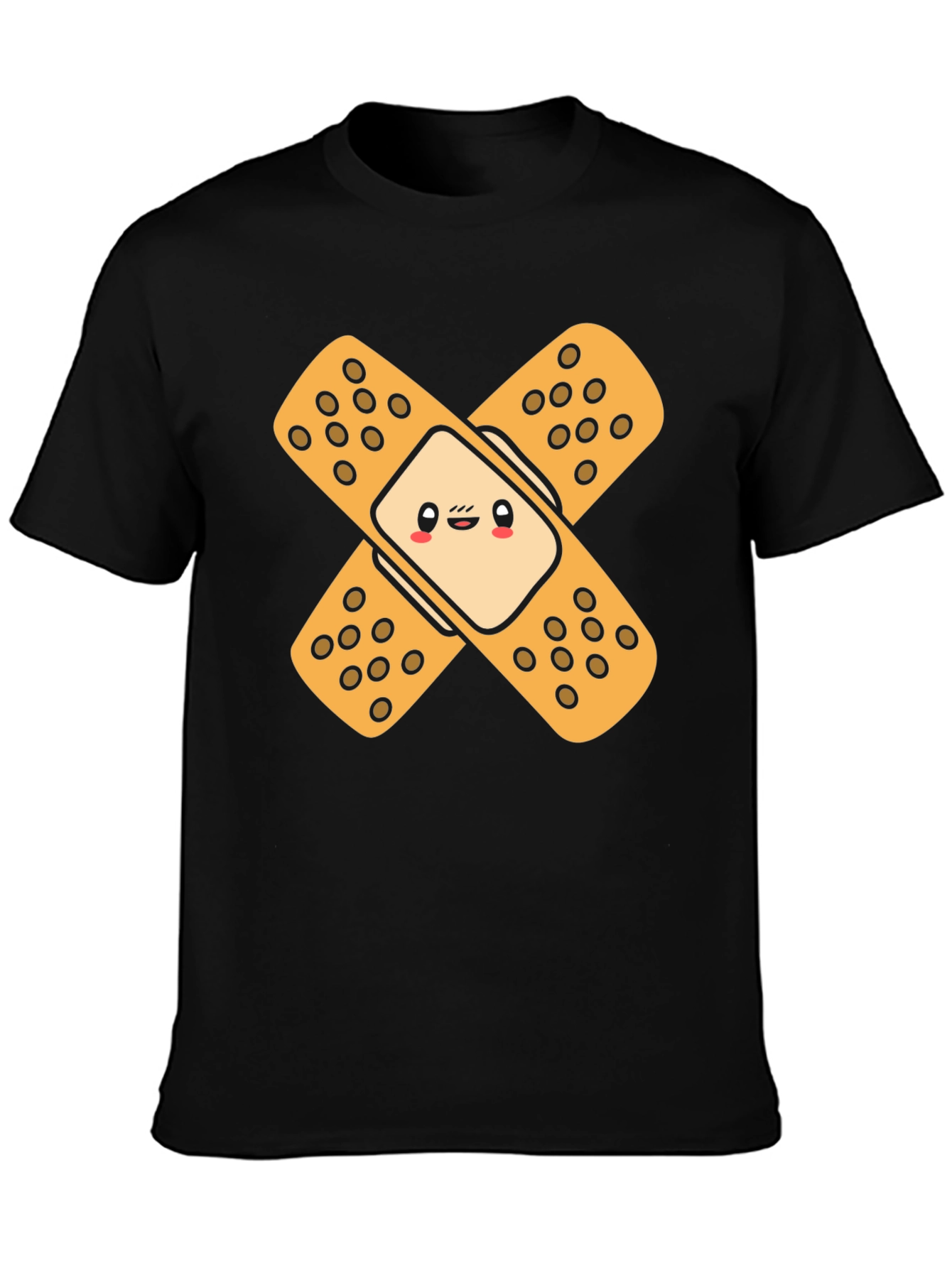 Black Cute Band-Aid Graphic Black T-Shirt view 3